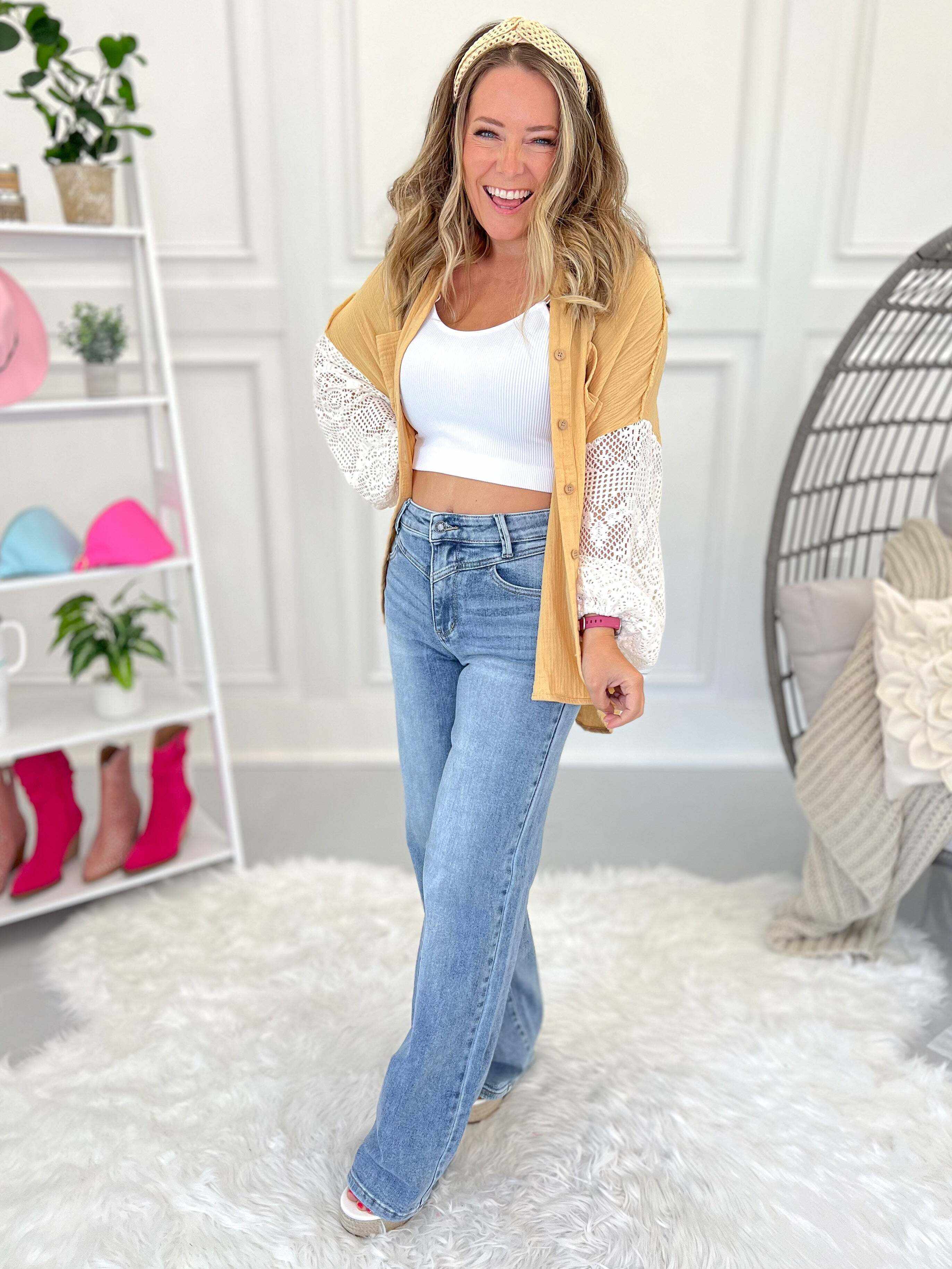 Always On Point - Christmas Front Yoke Retro Wide Leg Jeans - Final Sale