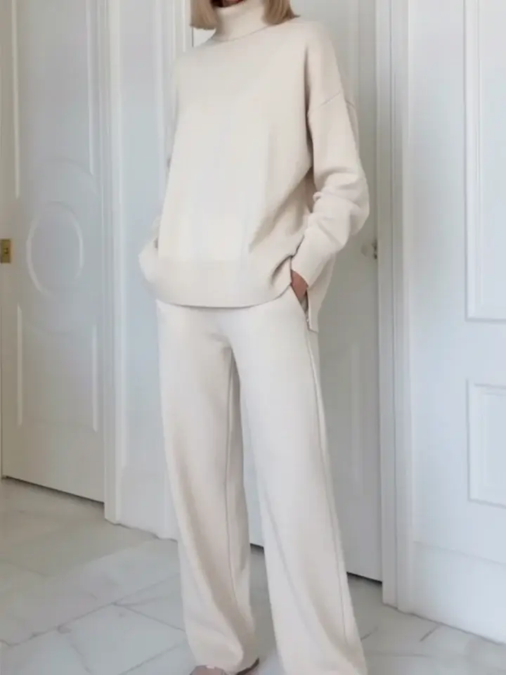 🔥Summer Arrivals🌟Casual Travel Stand Collar Side Zipper Top Straight Pants Two-Piece Set
