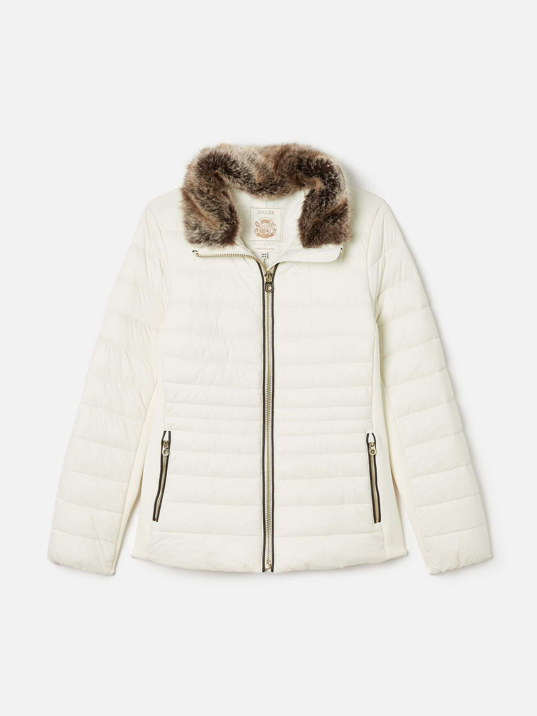 Beckley White Padded Showerproof Jacket with Faux Fur Trim