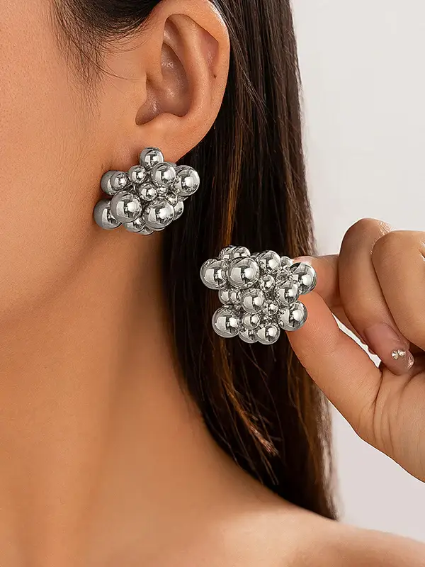 Gold Bead Cluster Statement Earrings