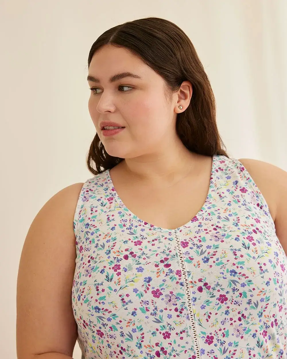 Printed Sleeveless Short Sleepshirt with V Neckline - ti Voglio