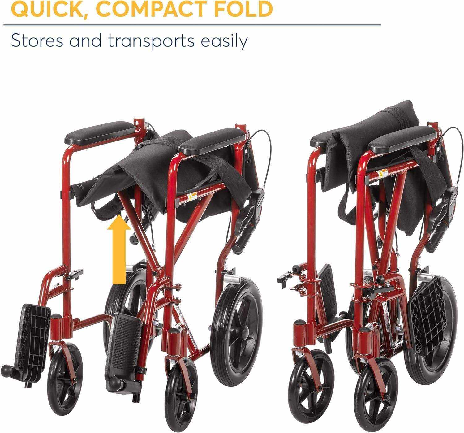 Drive Medical EXP19LTRD Lightweight Expedition Folding Transport Wheelchair with Hand Brakes, Red