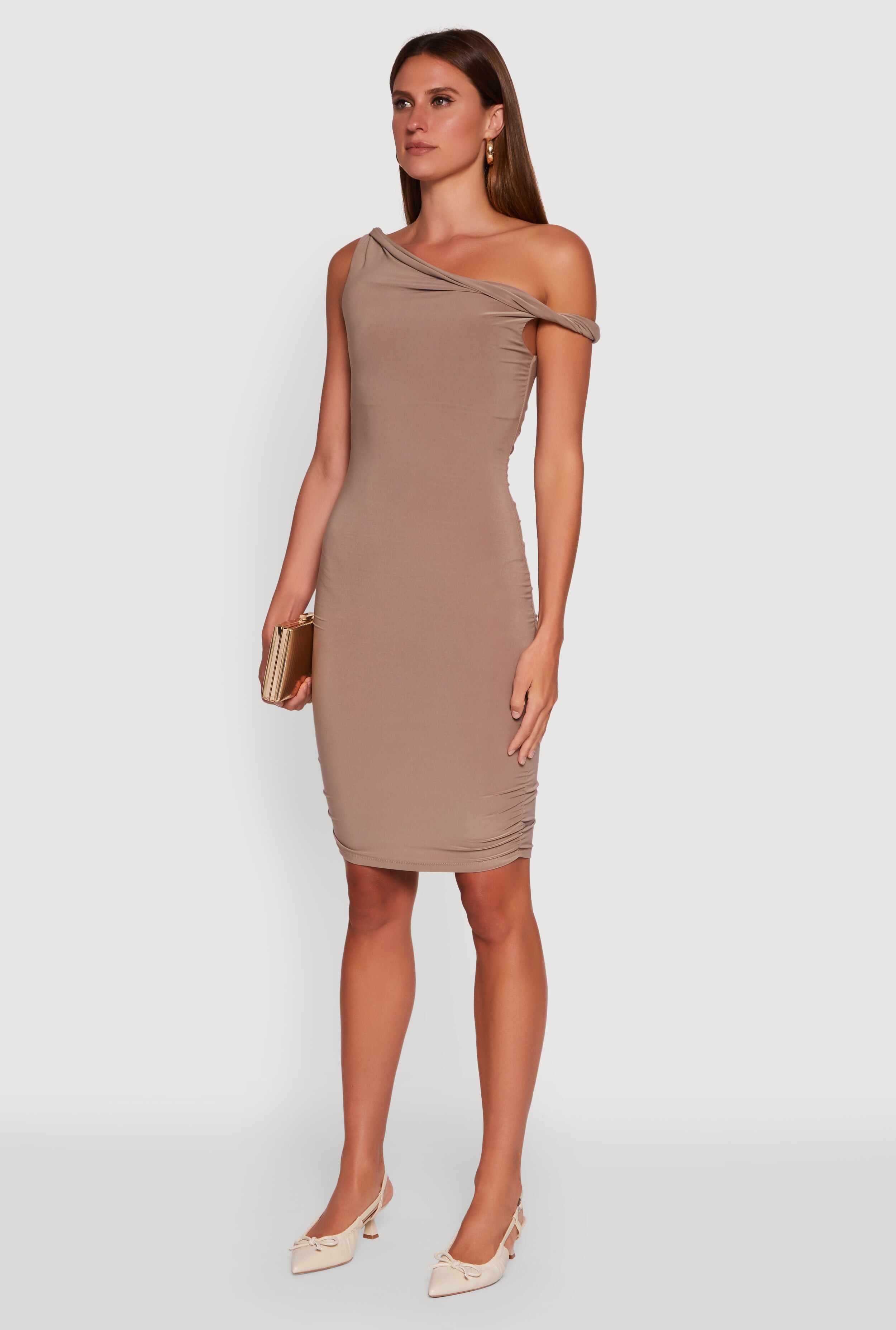 Ruched One Shoulder Bodycon Mini Dress