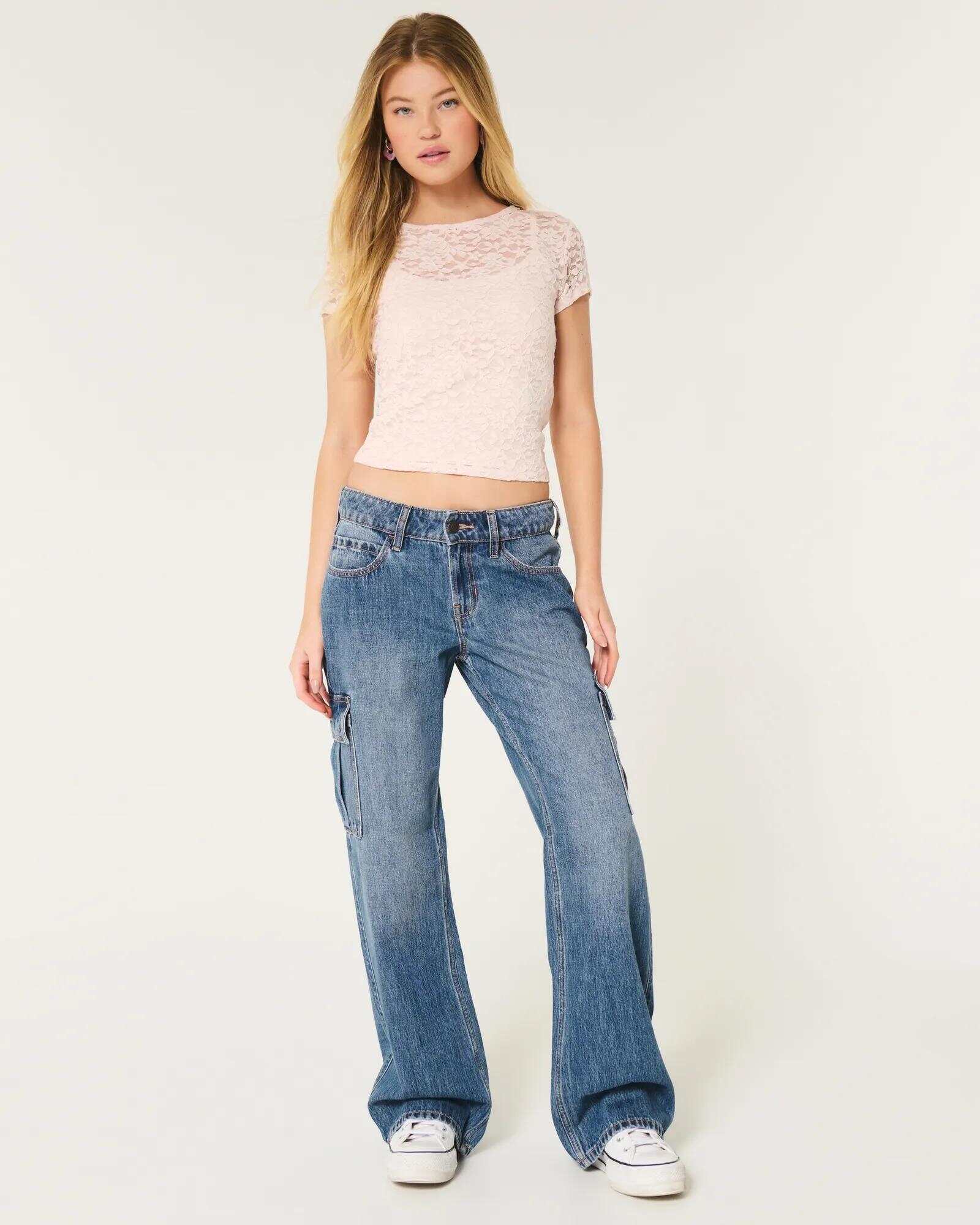 Low-Rise Dark Wash Baggy Jeans