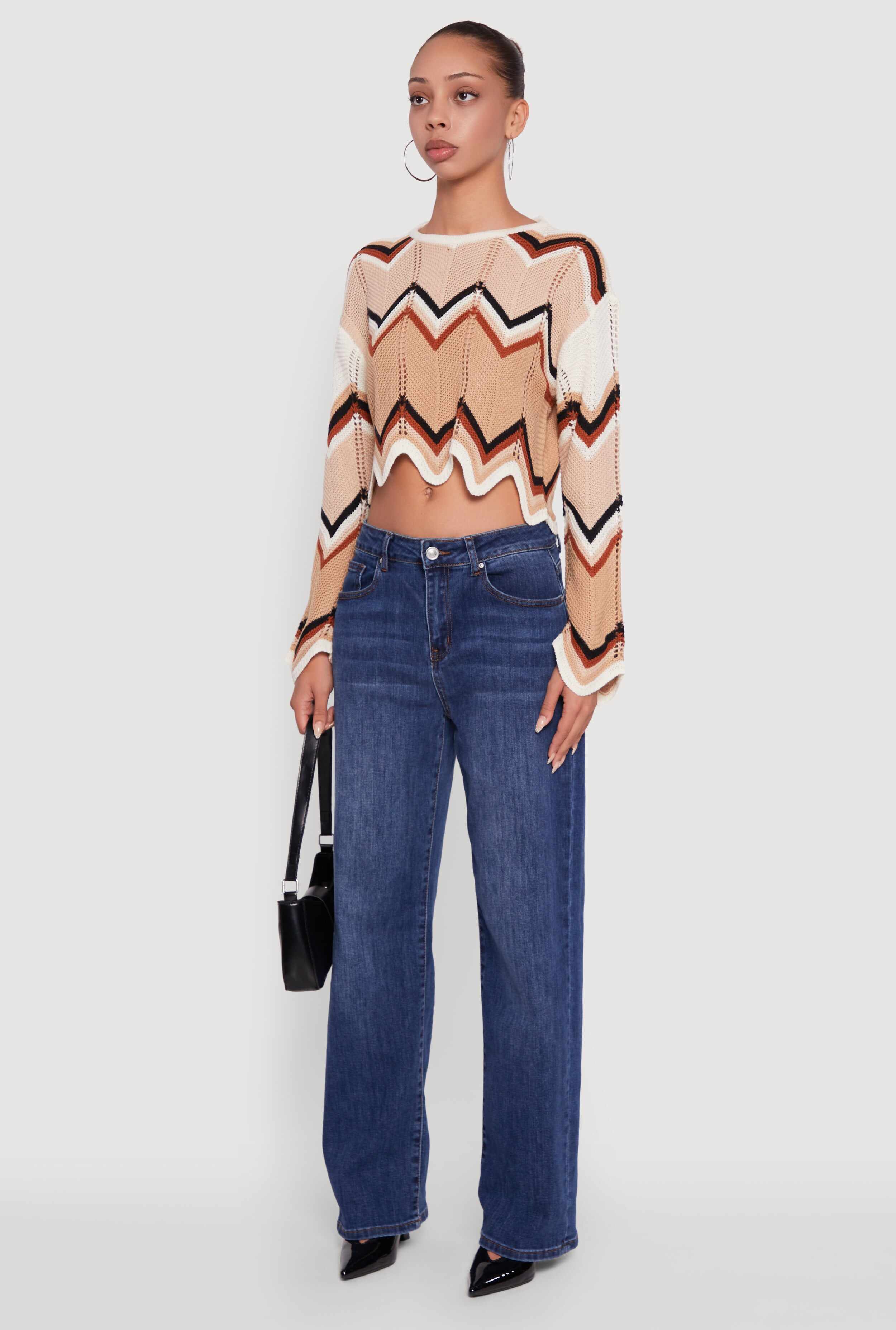 Chevron Crochet Cropped Sweater