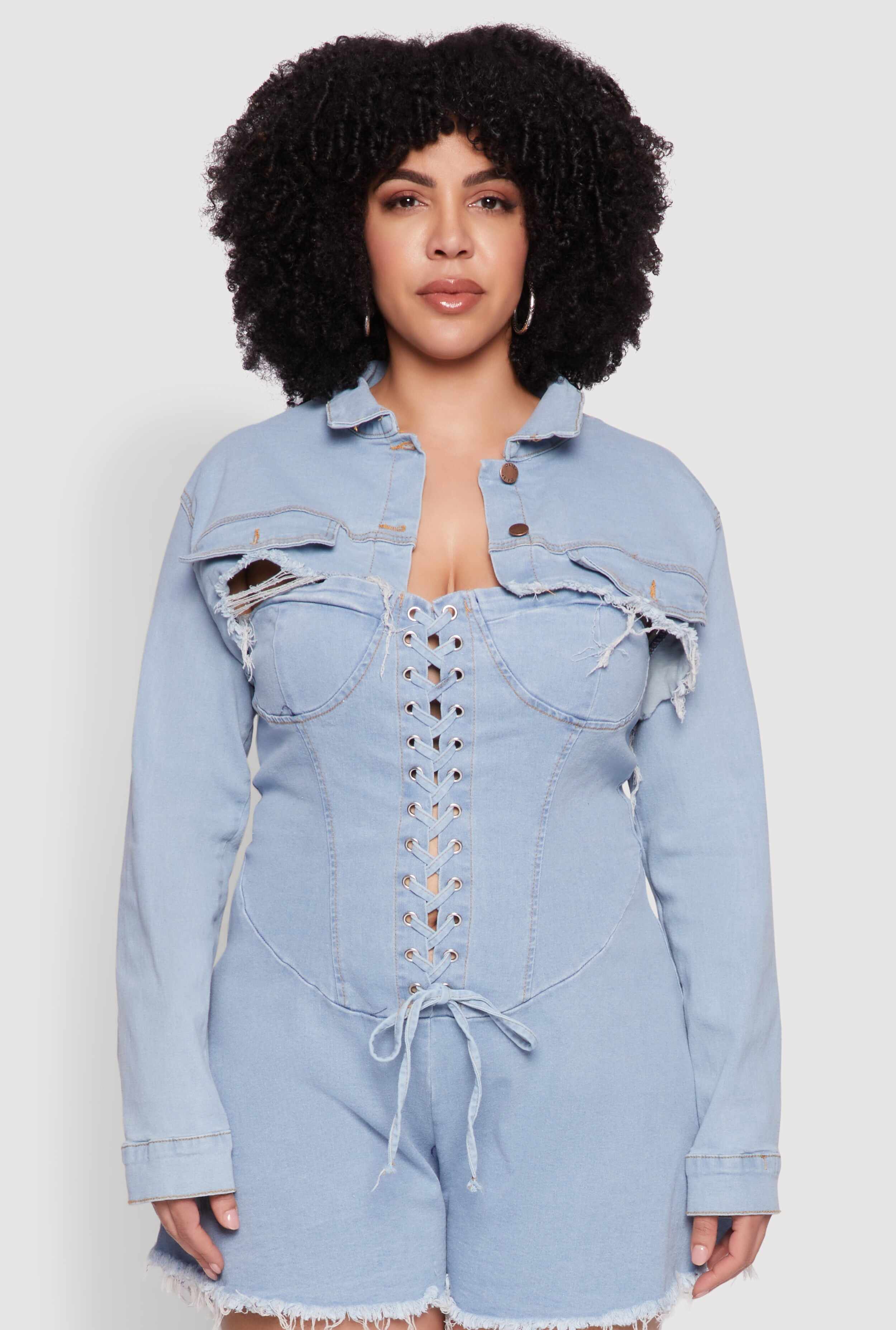 Plus Size Daisy Distressed Bolero Jean Jacket