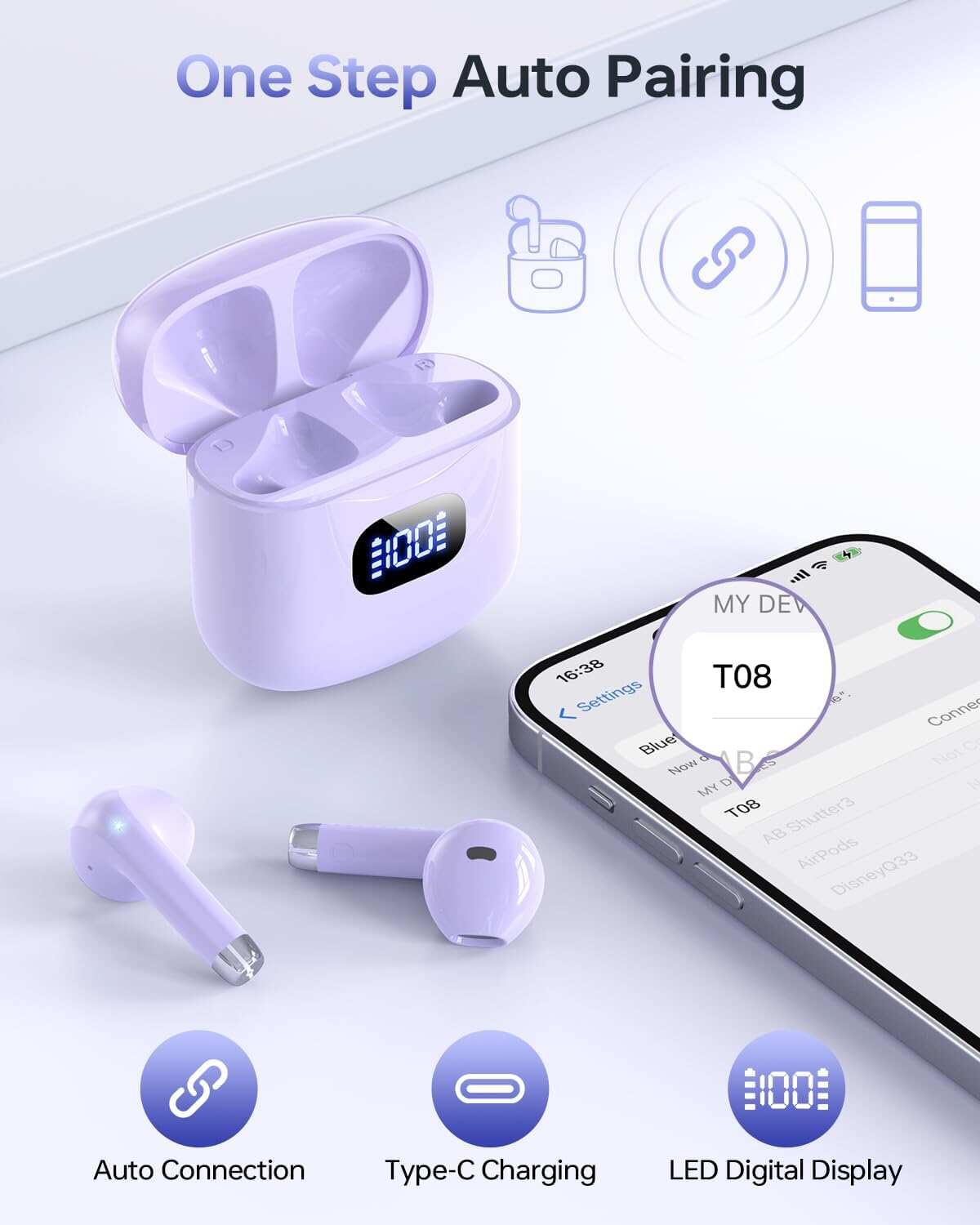 Wireless Earbuds, Bluetooth 5.3 Headphones 40Hrs Playtime with Charging Case, IPX5 Waterproof Stereo in-Ear Earphones with Microphone for iOS Android Cell Phone Sports Workout, Black