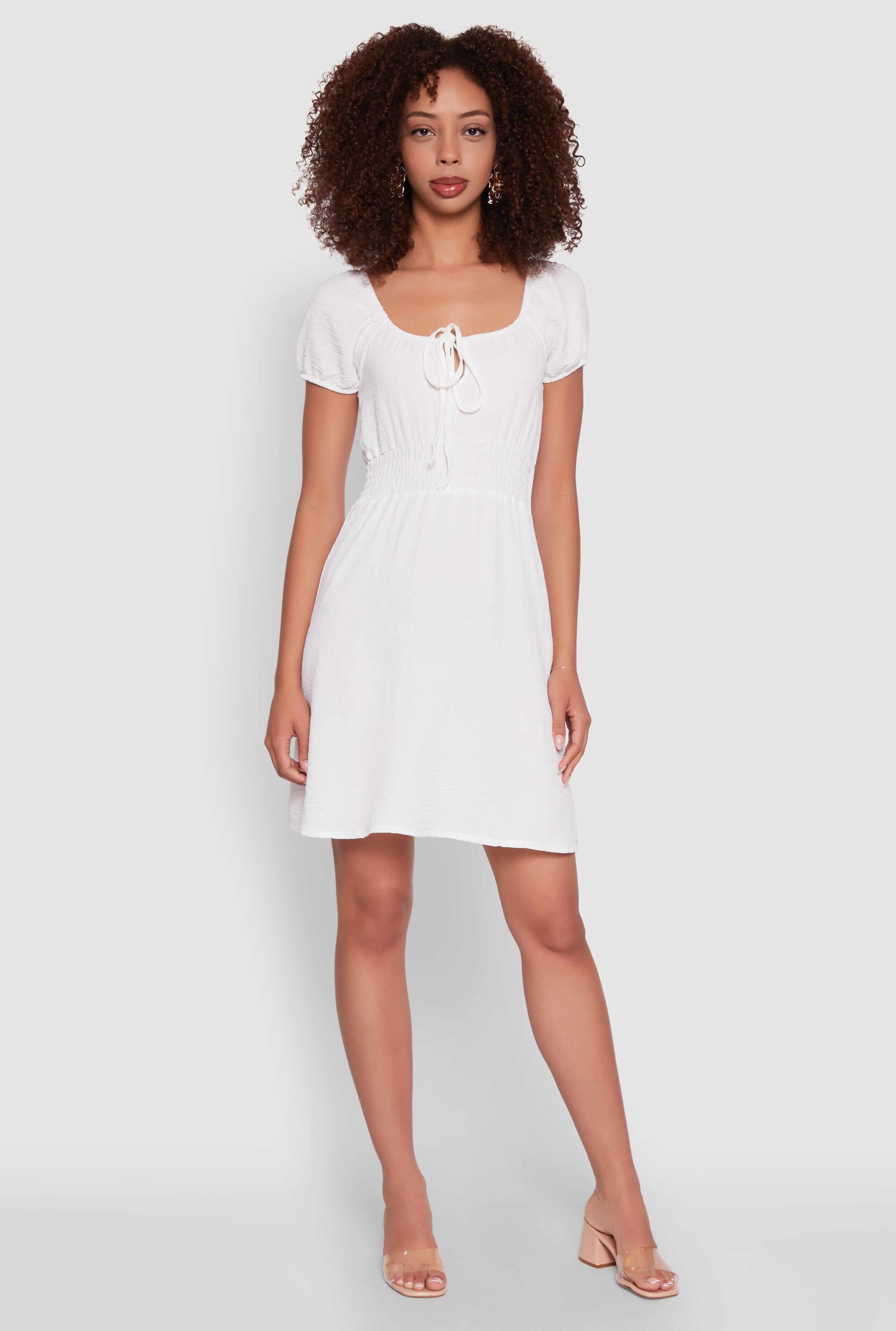 Crepe Knit Puff Sleeve Peasant Dress