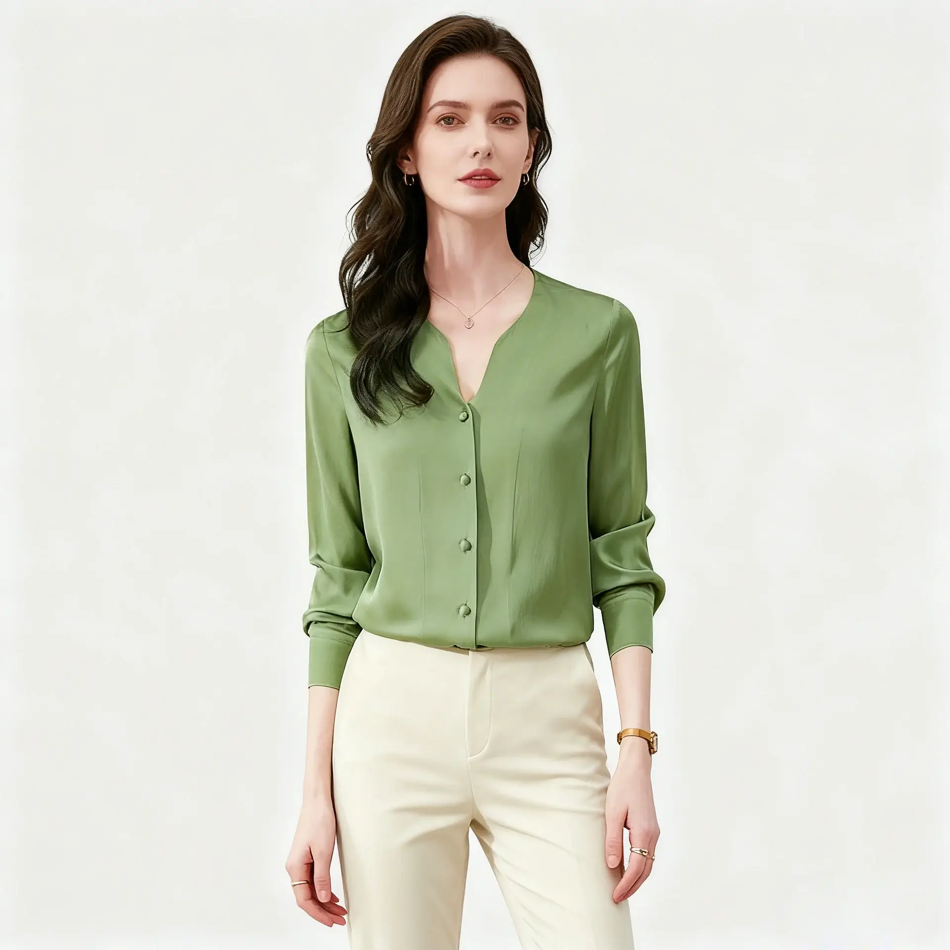 Elegant Silk Shirt with Fashionable Long Sleeves