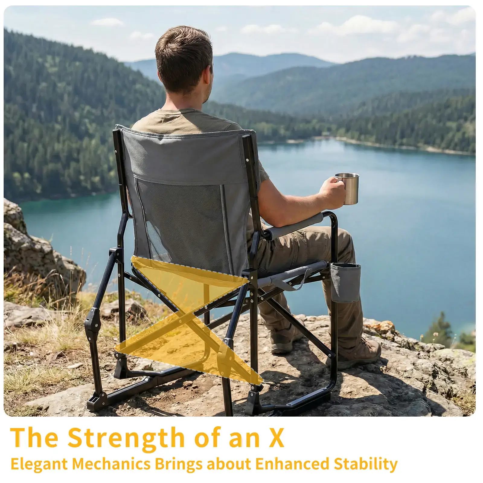 Rocker ,Folding Camping Chair, Padded High Back, Adjustable Lumbar Support, Extra Wide for Adults, 5000 LBS Steel Frame, Portable Outdoor