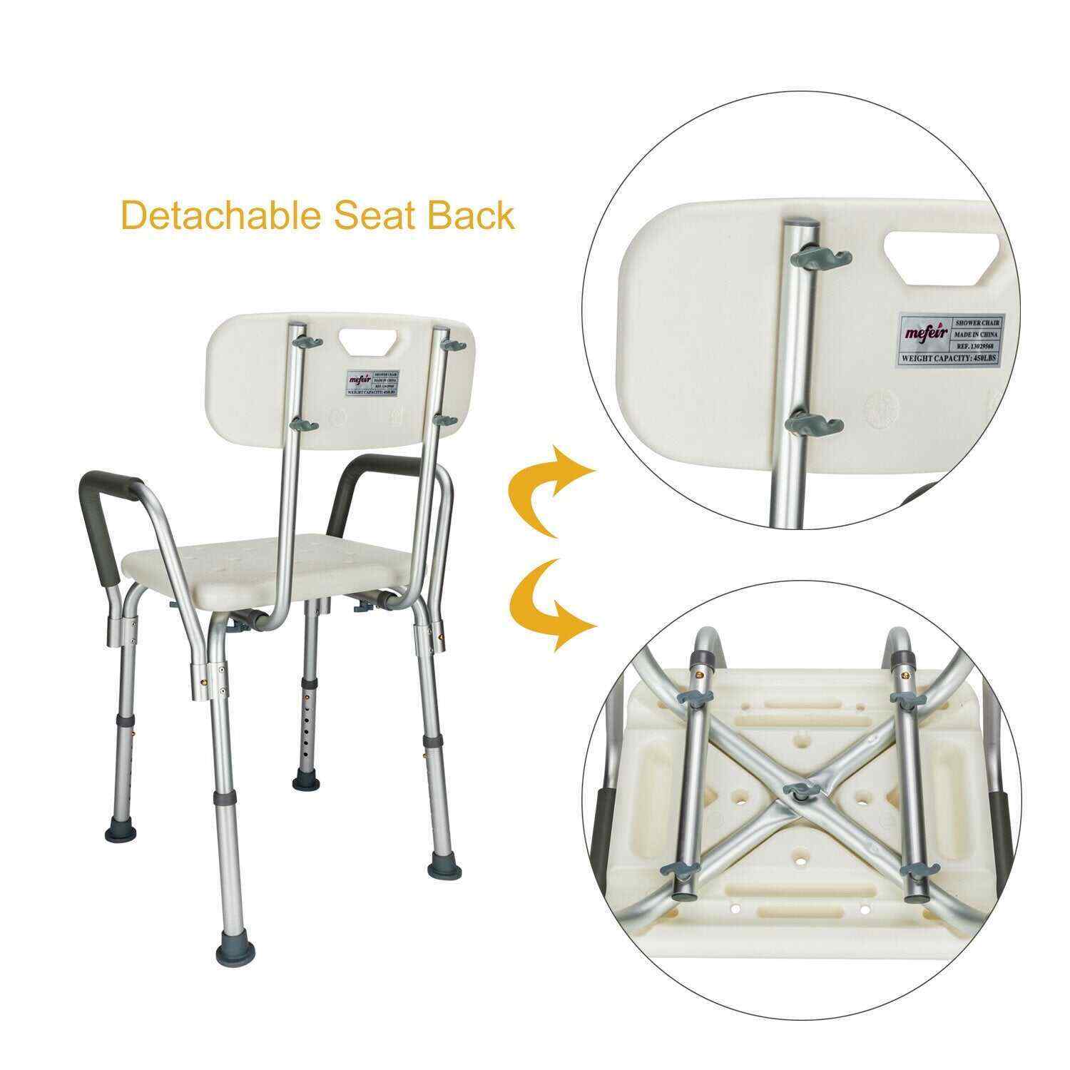 450lbs Shower Chair Bath Chair With Safety Steel Fram No-Slip Adjustable Bathroom Bathtub Chair With Durable Back and Arms