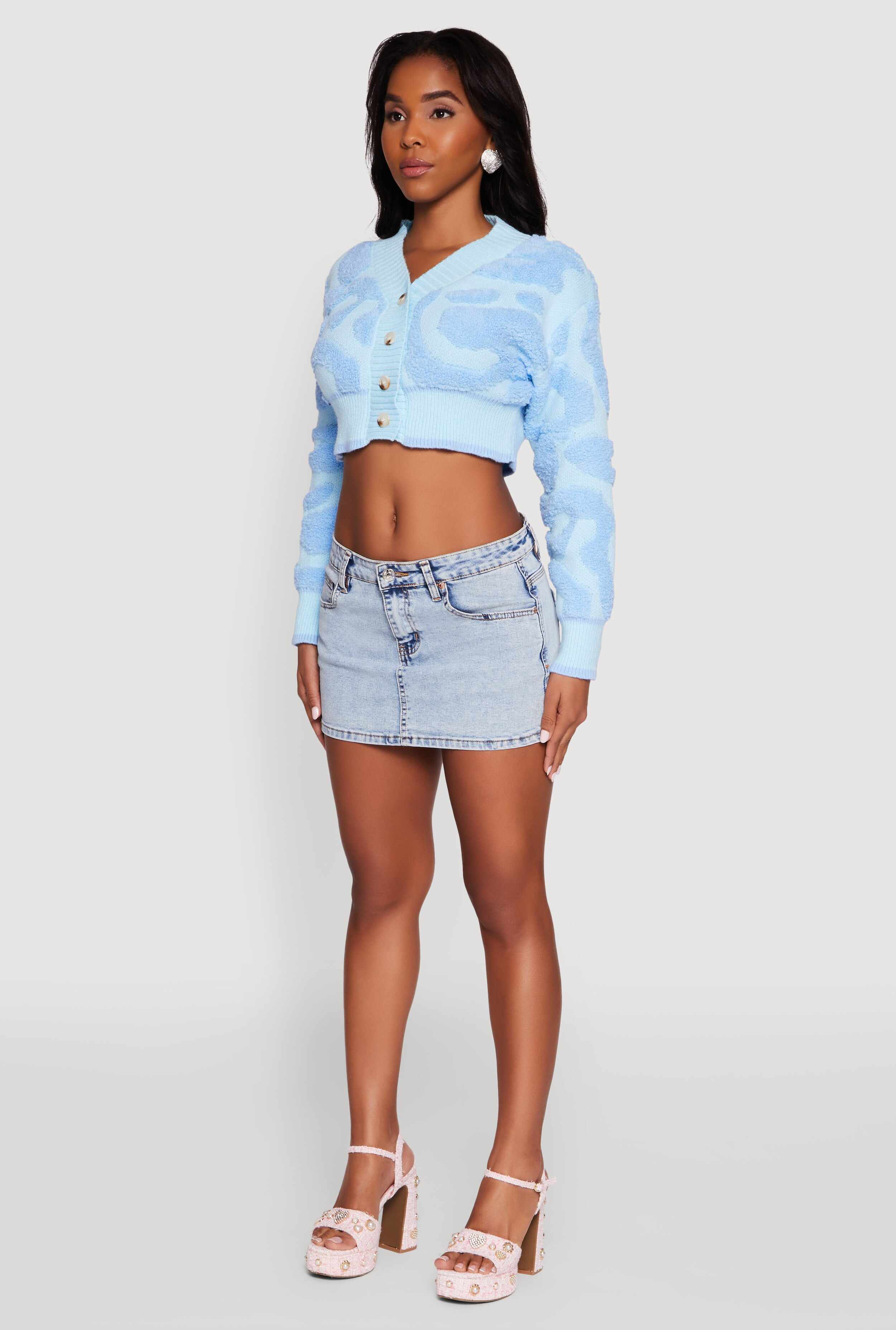 Tufted Knit Button Front Cropped Cardigan