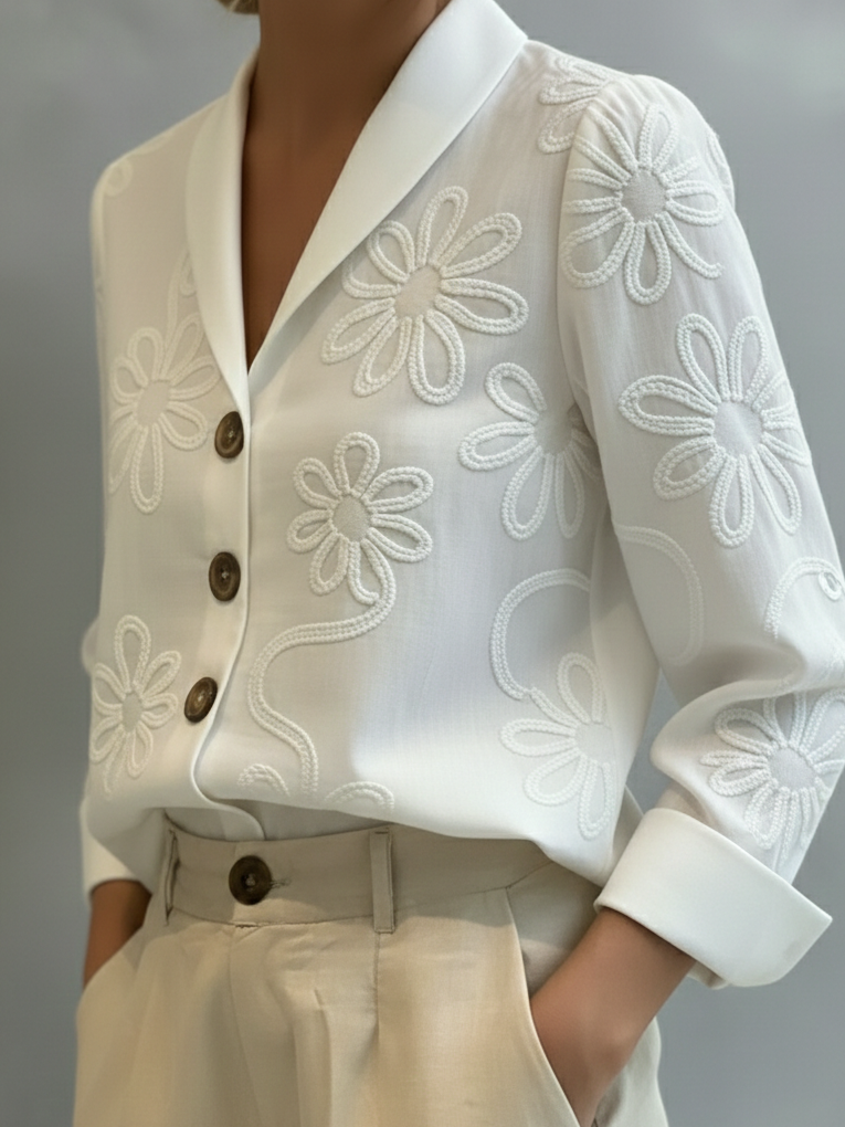 🔥Summer Arrivals🌟Vintage Floral Embroidered Shawl Collar Blouse