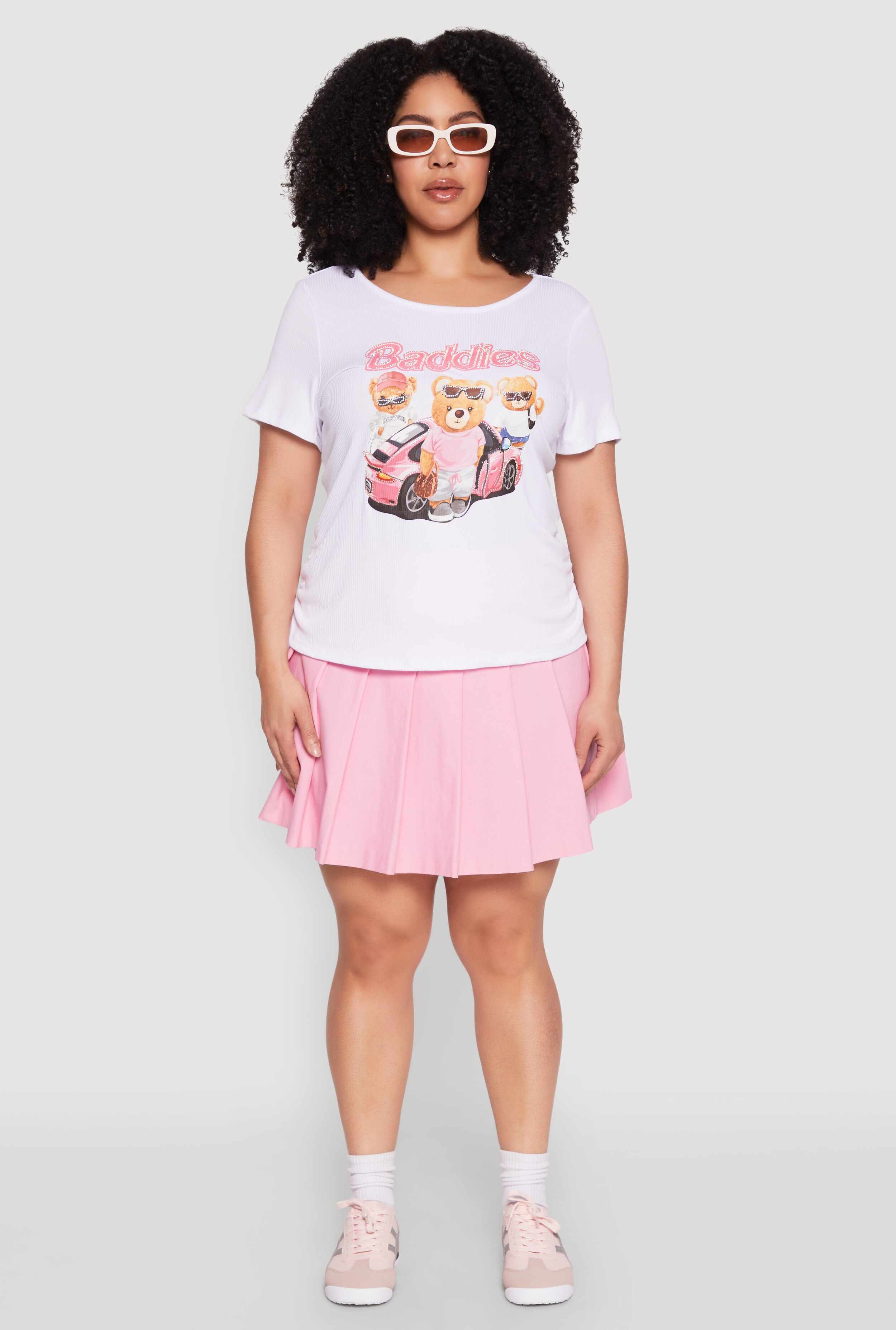 Plus Size Ribbed Knit Baddies Graphic Tee