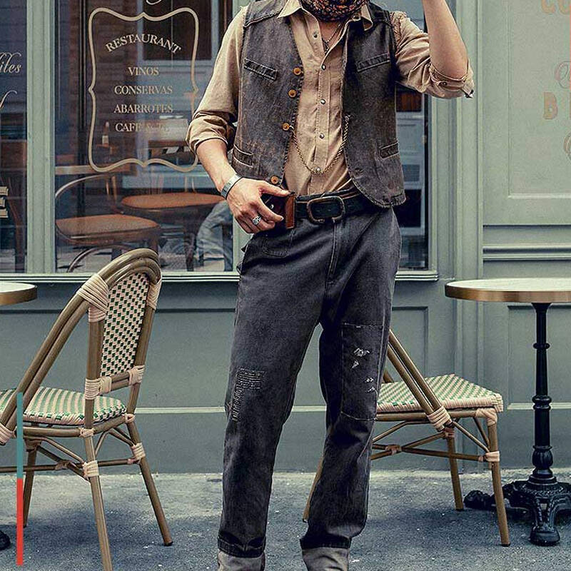 American Retro Tooling Frayed Frosted Brown Leather Vest