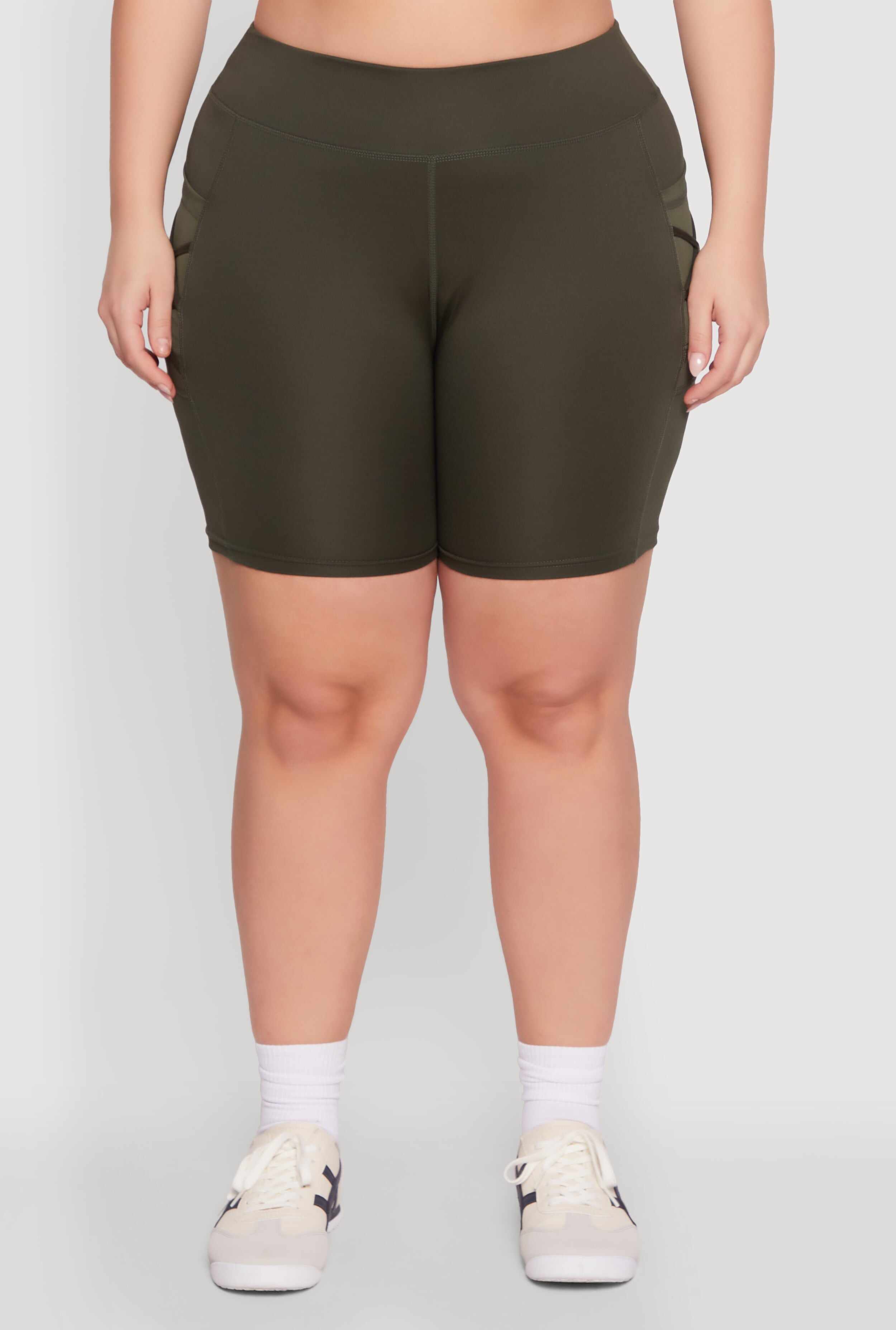 Plus Size Caged Mesh Cell Phone Pocket Biker Shorts