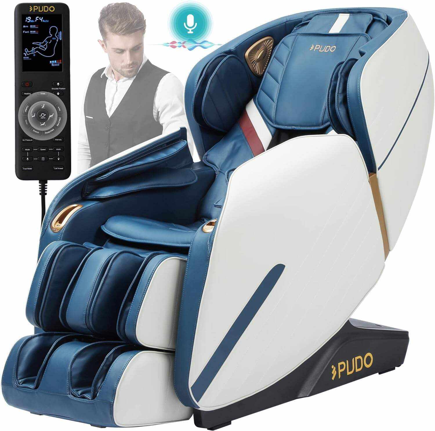 PUDO 2023 4D Massage Chair Full Body | Zero Gravity Shiatsu Massage Chairs Recliner with AI Voice with Heated SL Track Bluetooth Speaker Airbag Yoga Stretch, Foot Roller Auto Legrest (Beige)