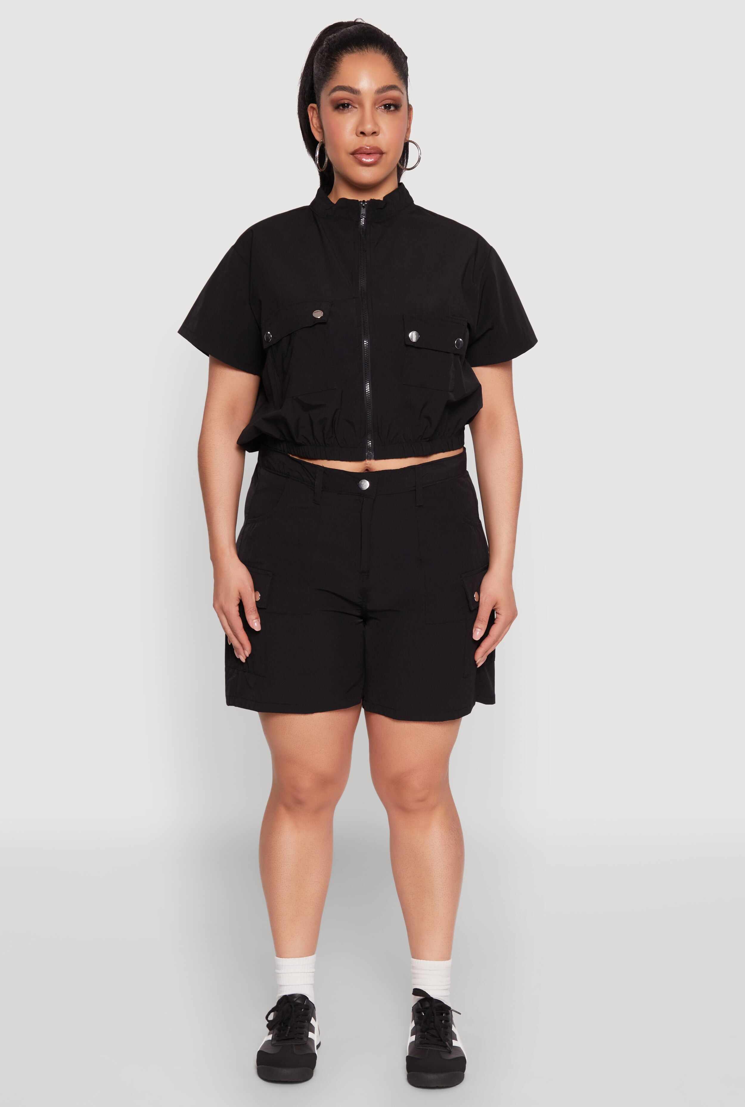 Plus Size High Waisted Cargo Pocket Shorts