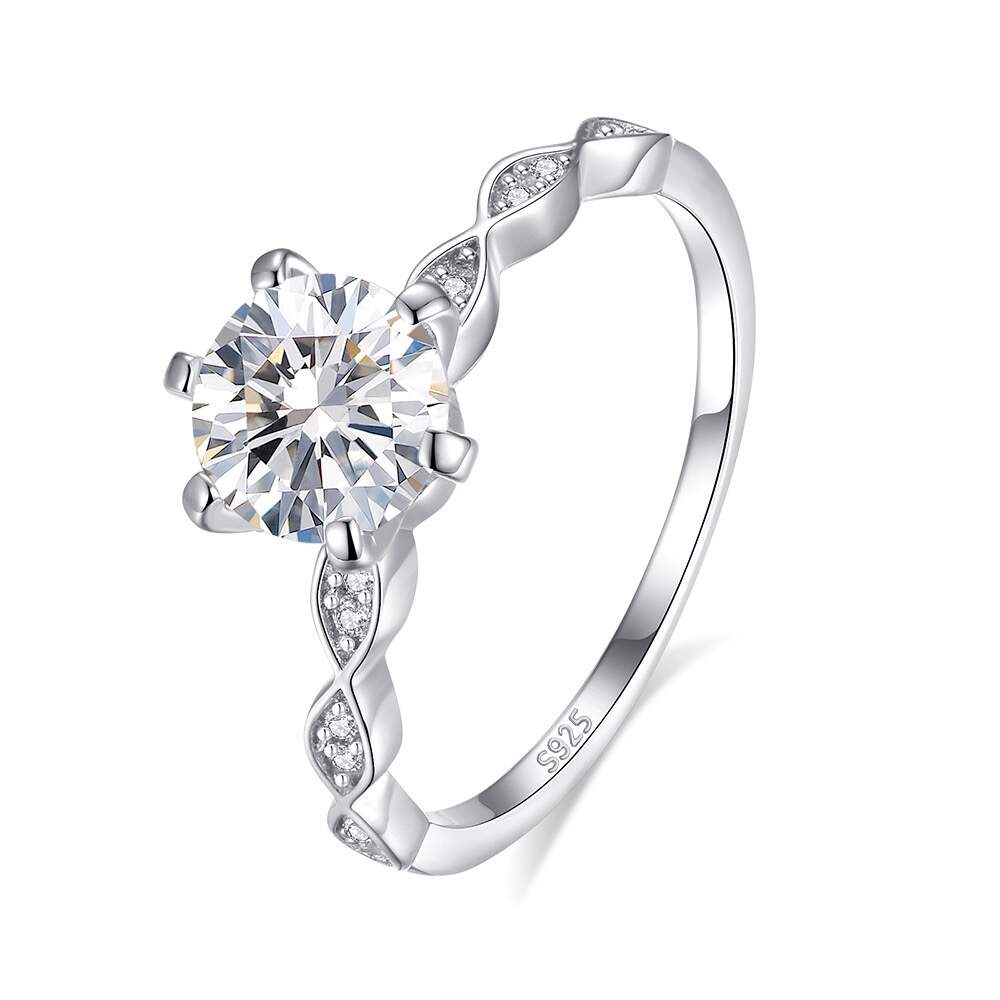 Twisted - Pattern Diamond - Inlaid One - Carat Moissanite Exquisite Ring