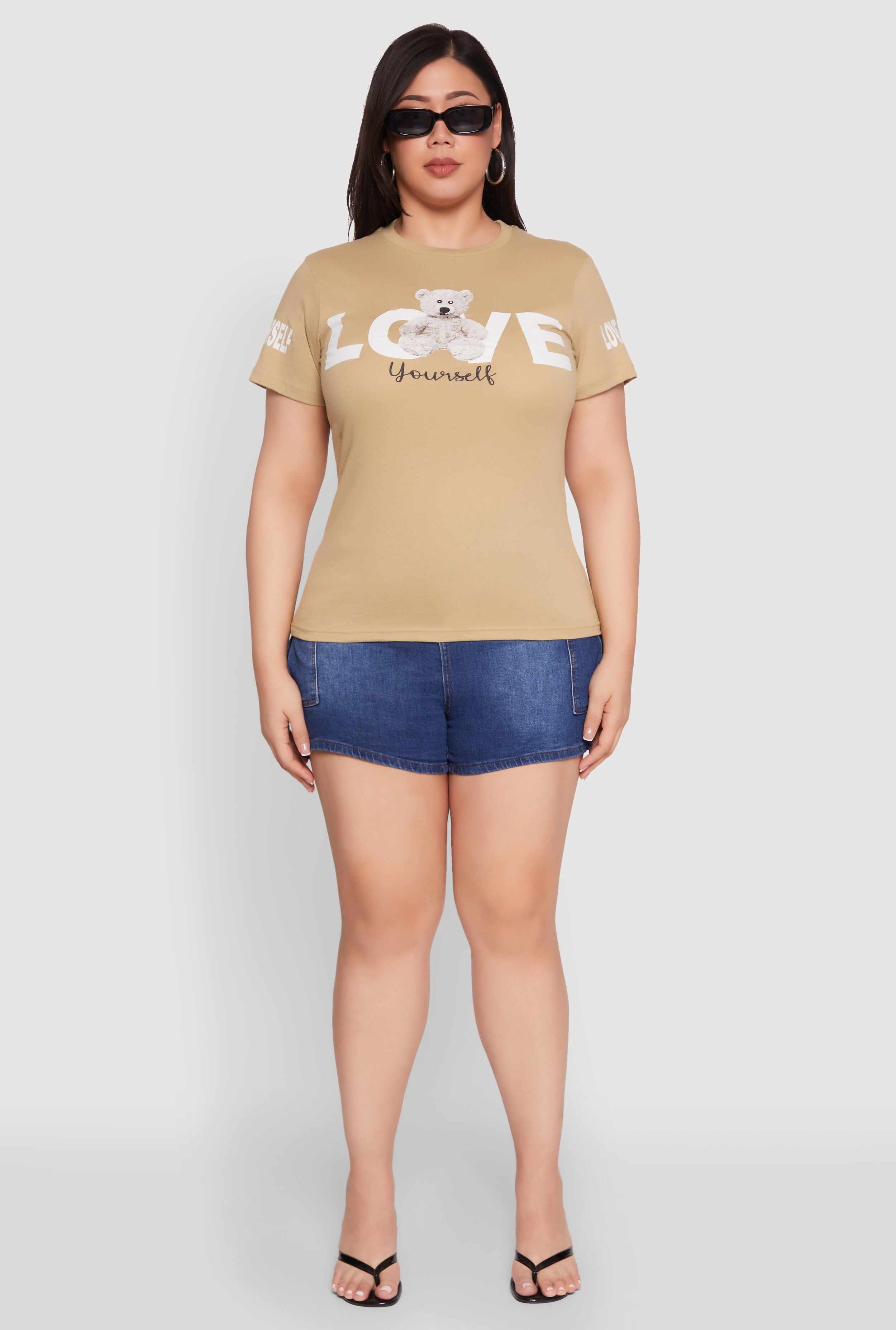 Plus Size Love Yourself Bear Graphic Tee