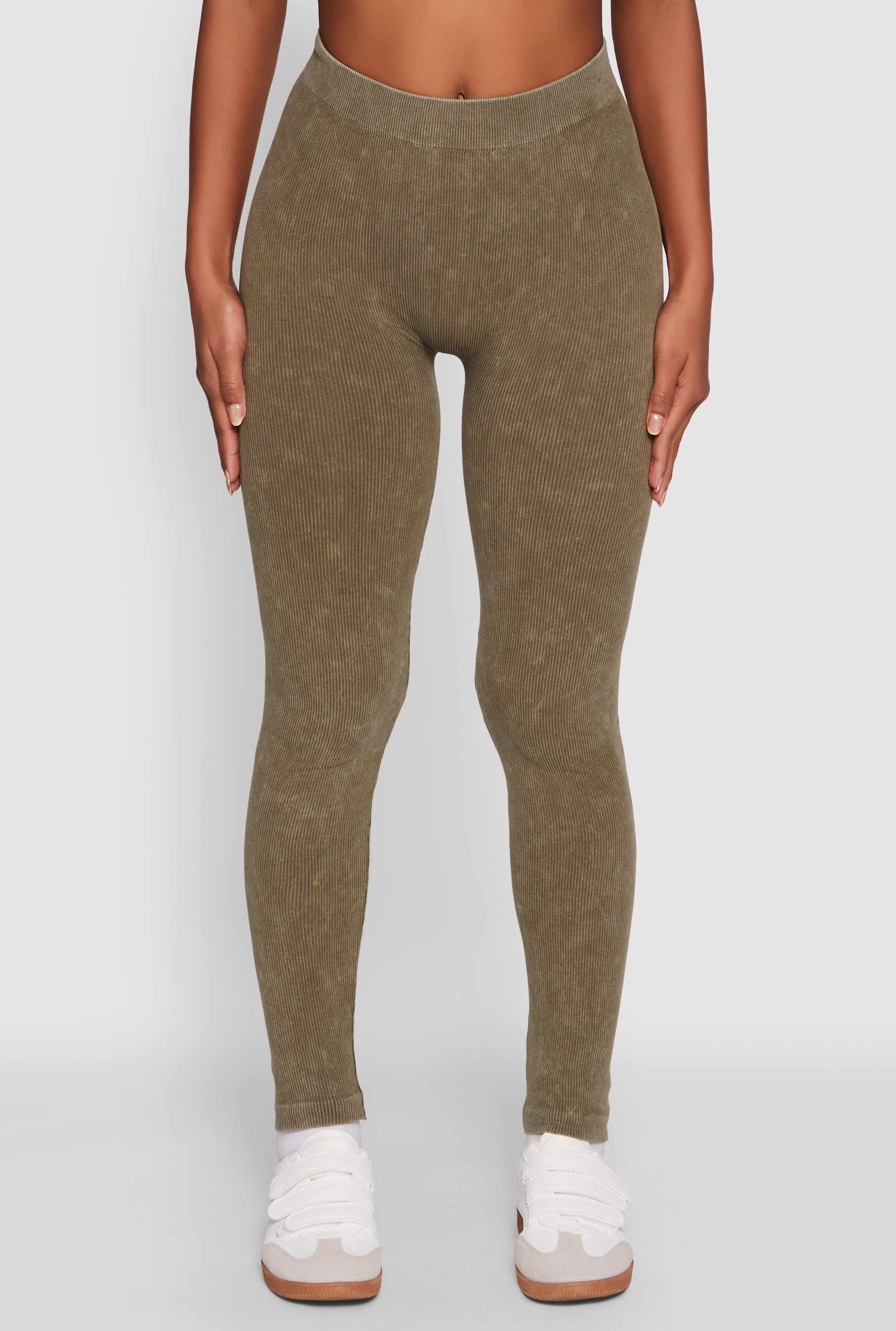 Seamless Rib Knit Acid Wash Leggings