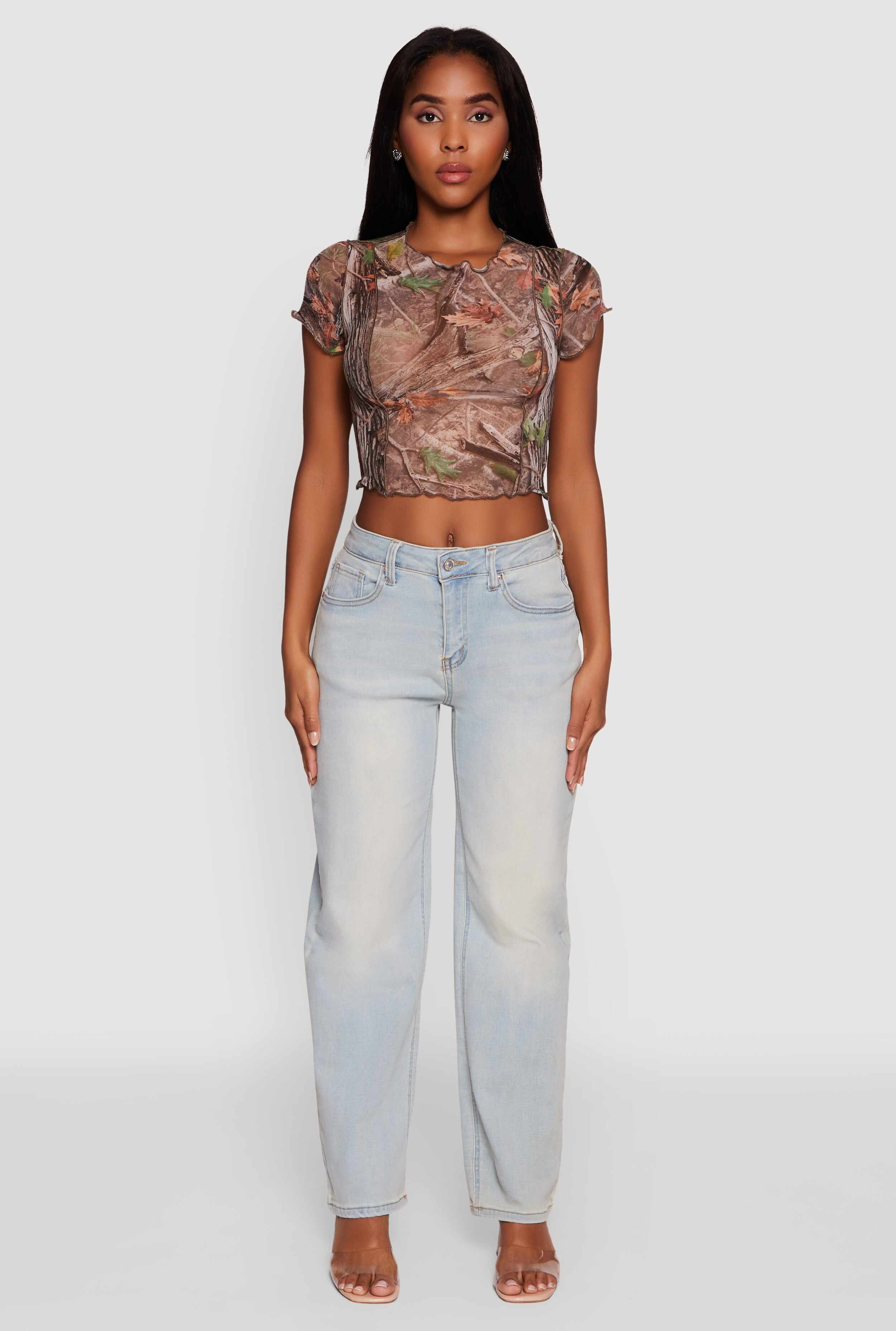 Mesh Hunter Camo Print Crop Top