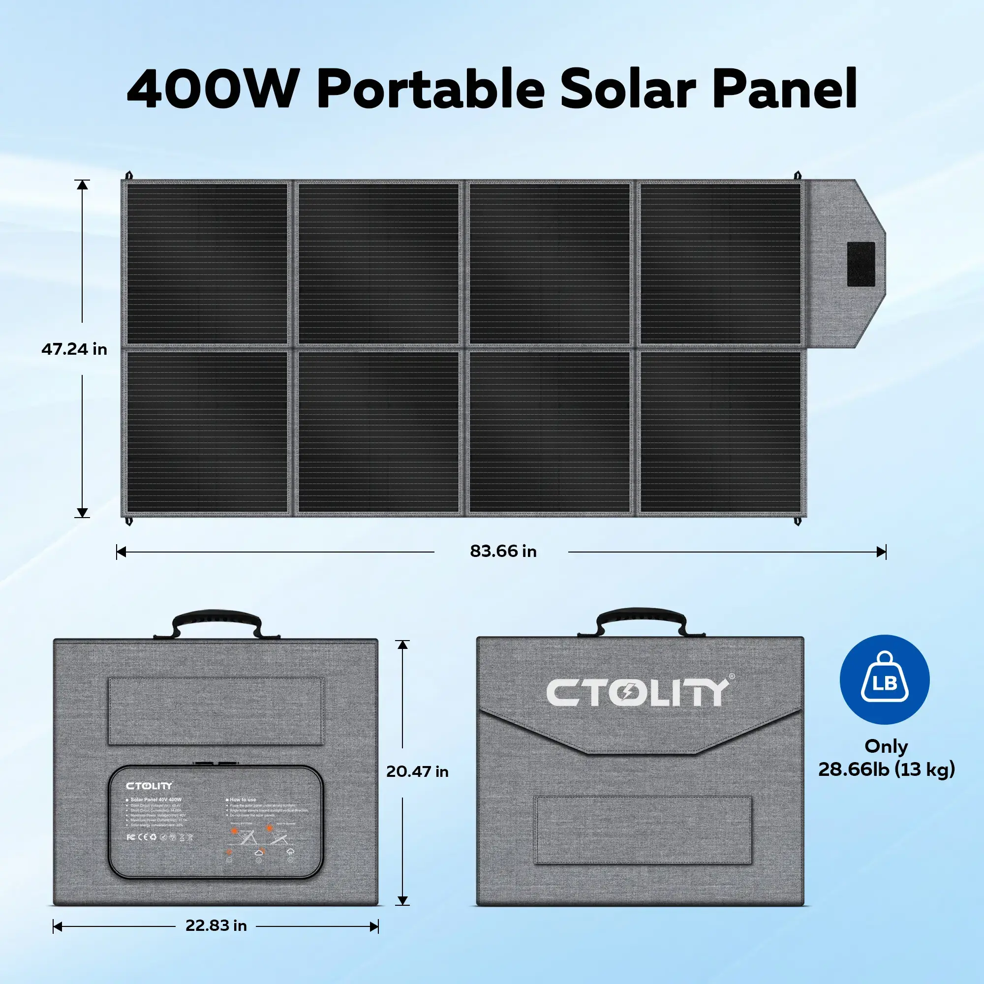 [Camping Essentials 2026/Camping Gear] CTOLITY SP400 400W Foldable Solar Panel 41V 10A for Outdoor Camping RV Power Station with 8F Bracket & 22% High Efficiency Charge power station fast Free Energy