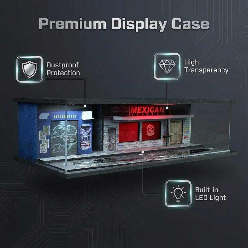 1:64 Scale Night City Street Diorama Display Case with LED Lighting – Premium Dust-Proof Showcase for Diecast Cars
