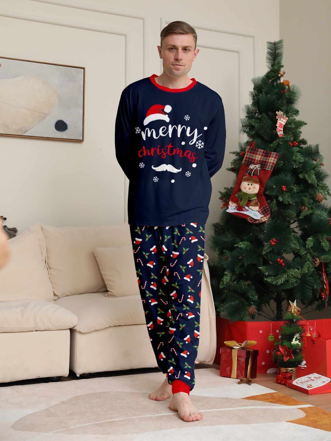 Family Parent-Child Santa Hat White Beard Pajamas Set