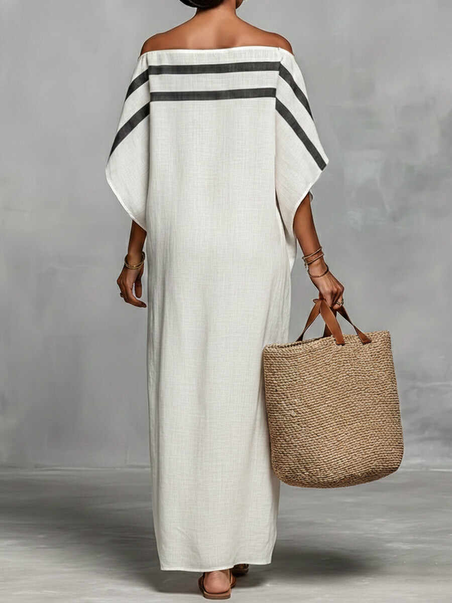 🔥Summer Arrivals🌟Off-the-shoulder, Straight-neck Linen And Cotton Dress