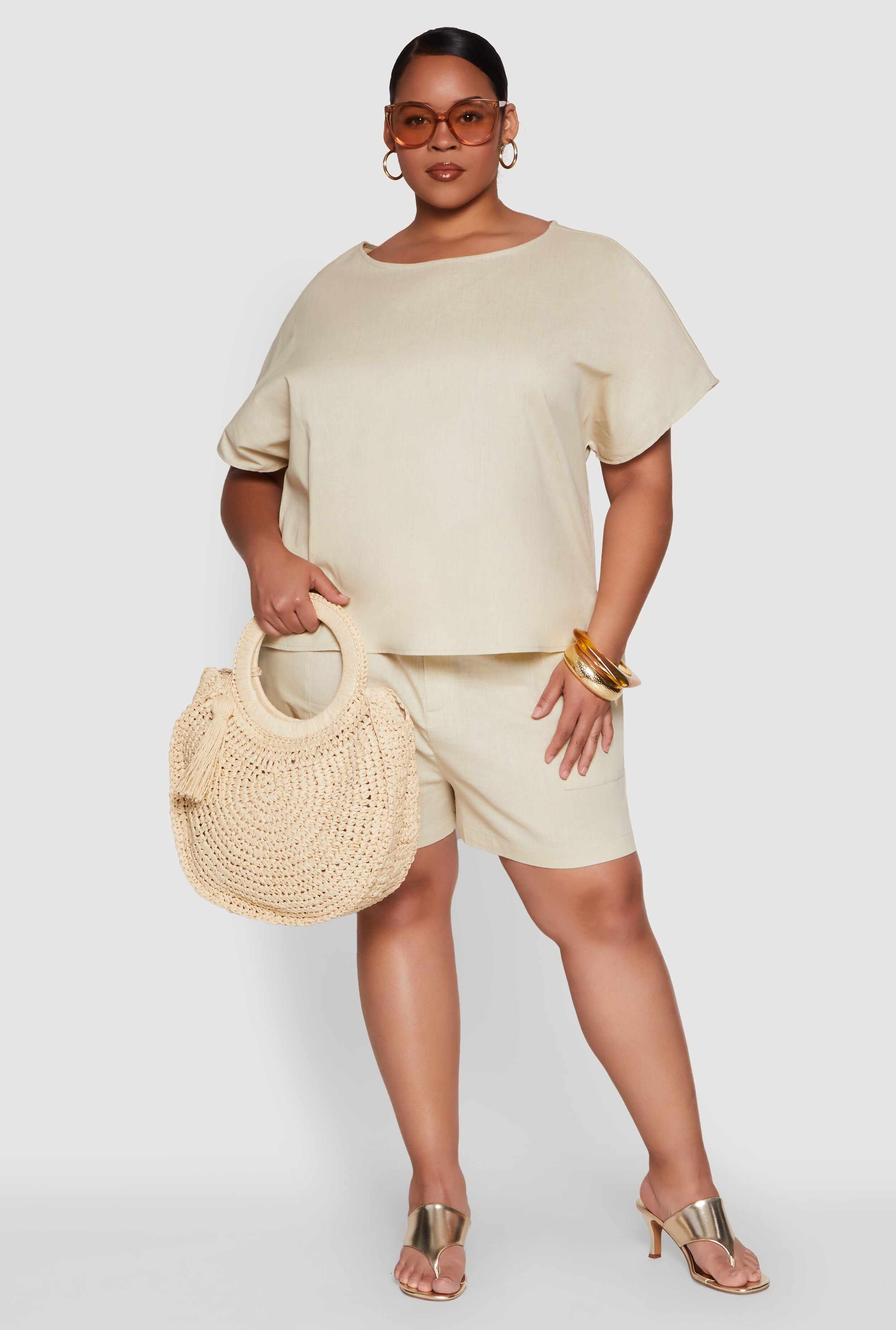 Plus Size Linen High Waist Shorts