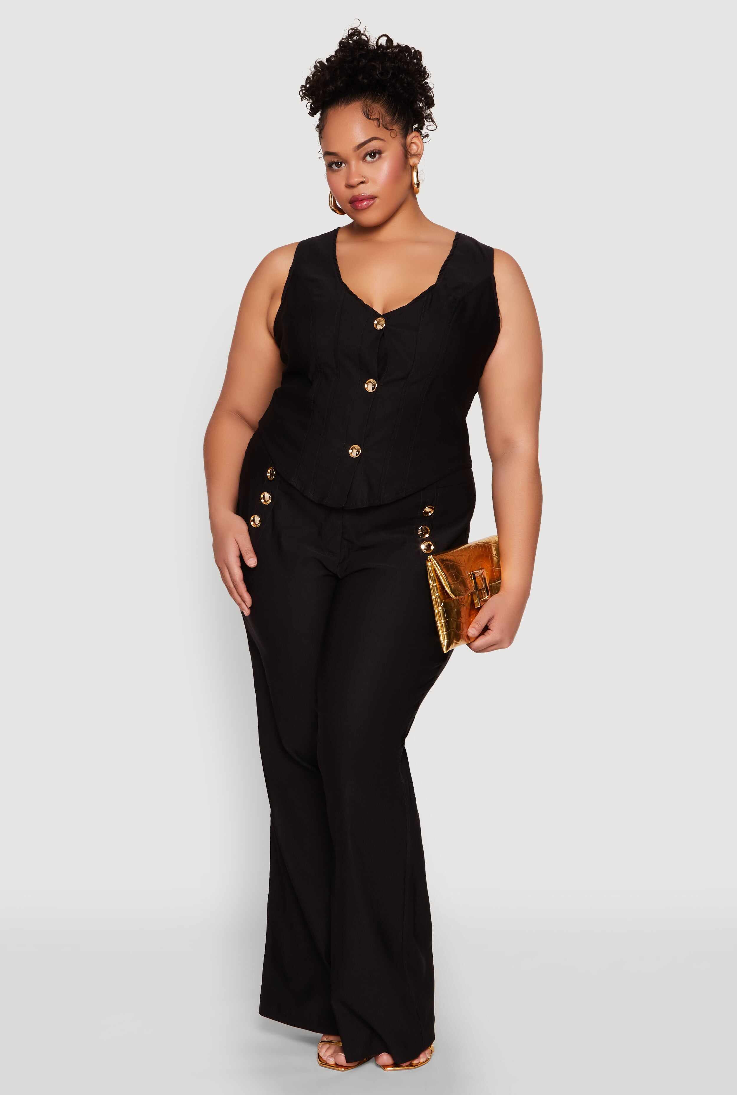 Plus Size Flared Pull On Dress Pants