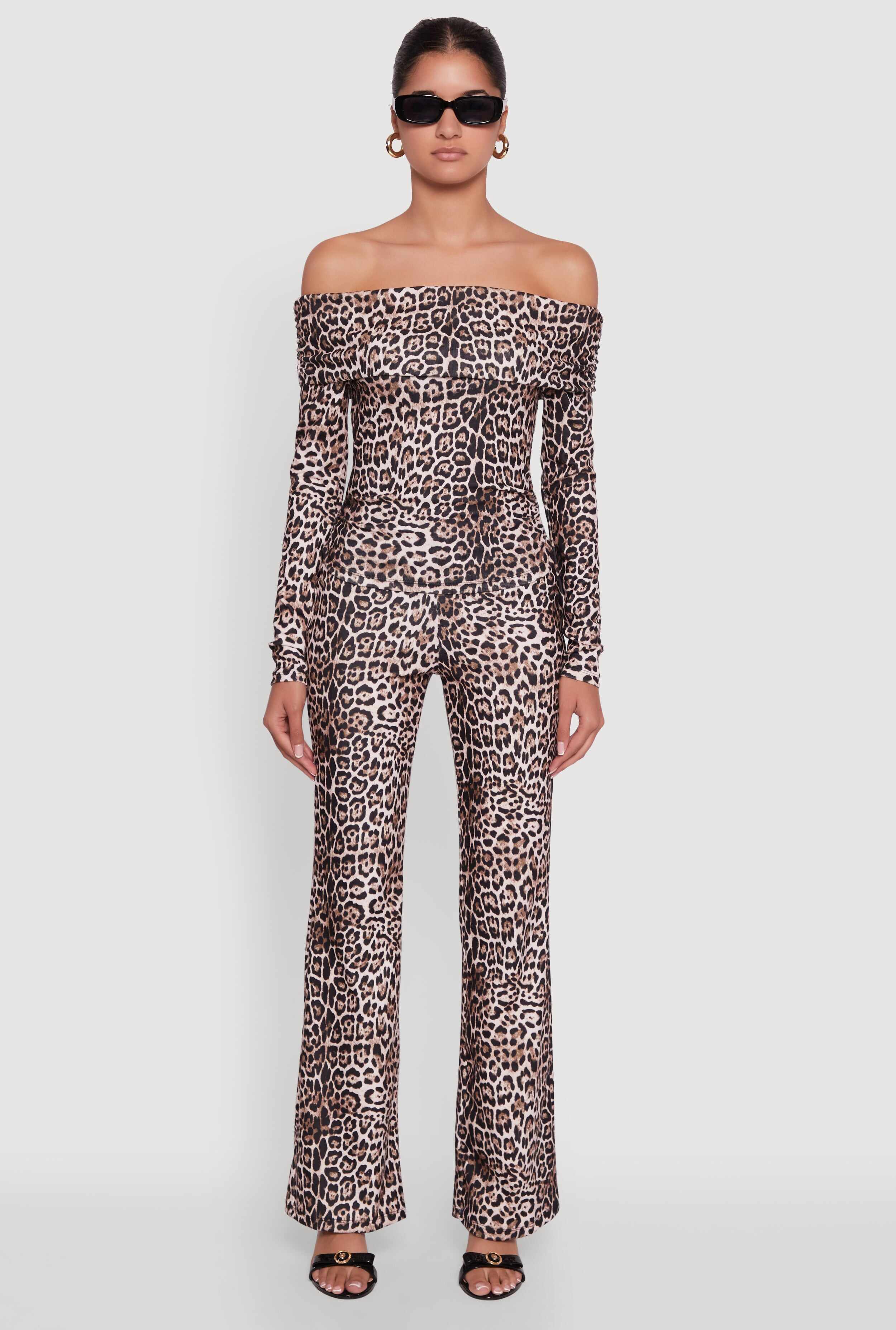 Haute Monde Jaguar Print Flared Pants