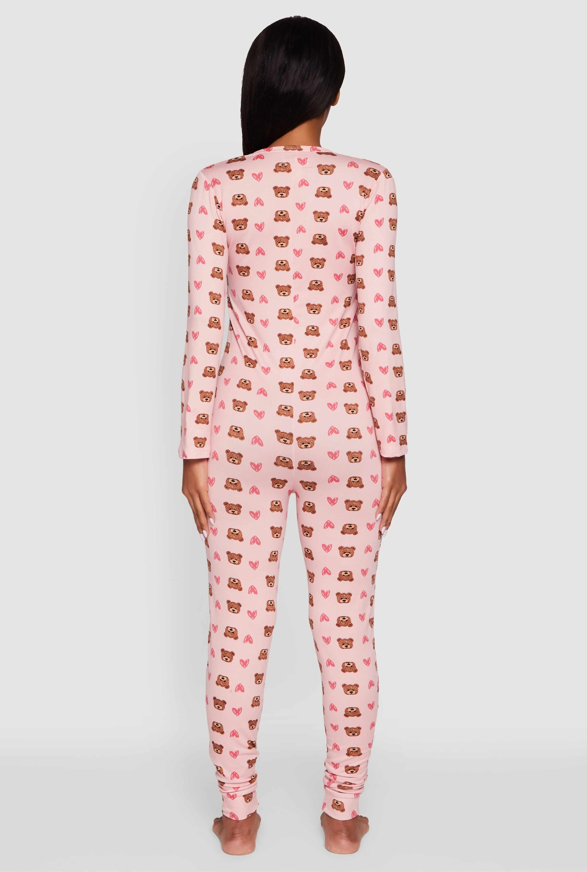 Teddy Bear Heart Graphic V-Neck Pajama Onesie