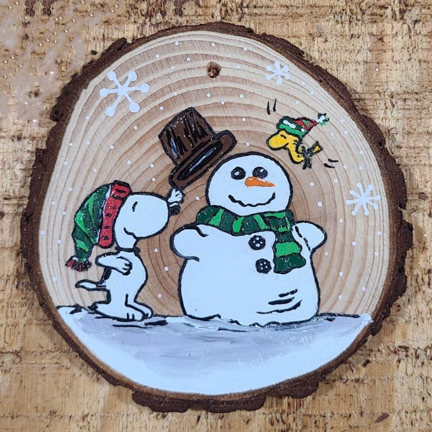 Hand Painted Snoopy Wood Slice Ornament