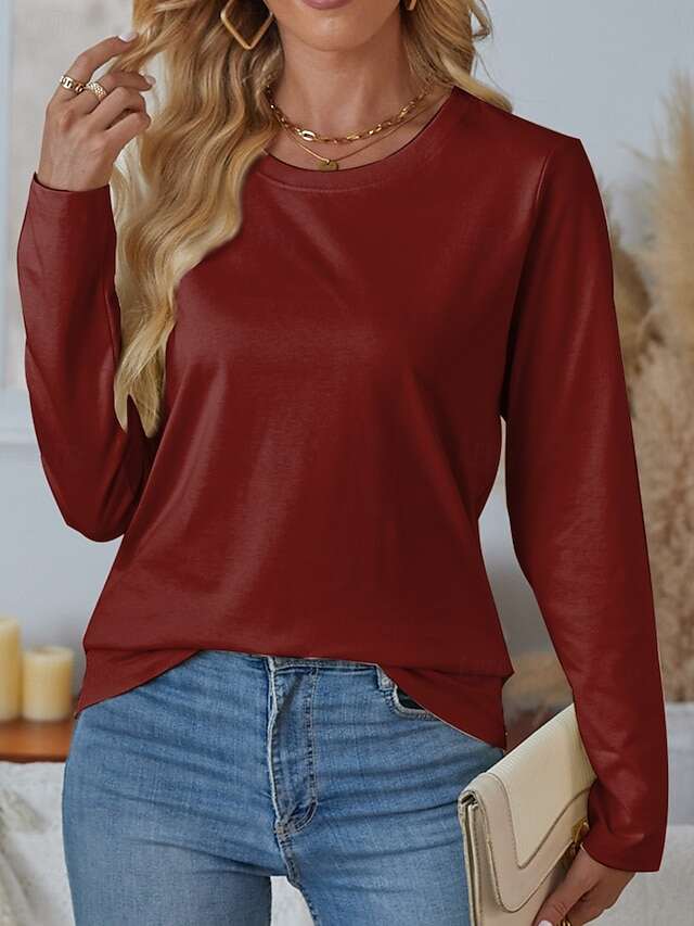 Women's 100% Cotton T shirt Tee Daily Weekend Casual Long Sleeve Black Fall Winter