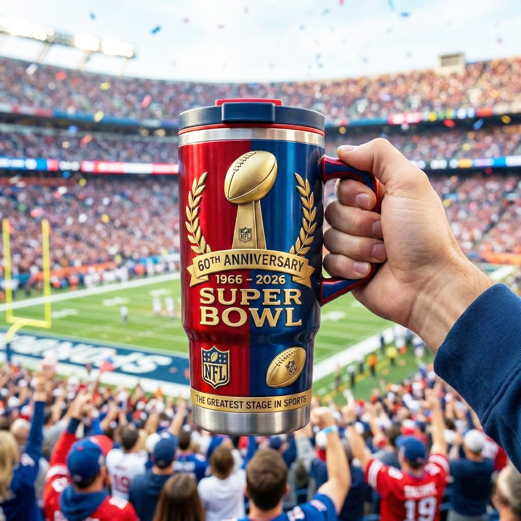 Super Bowl 60th Anniversary Commemorative Tumbler