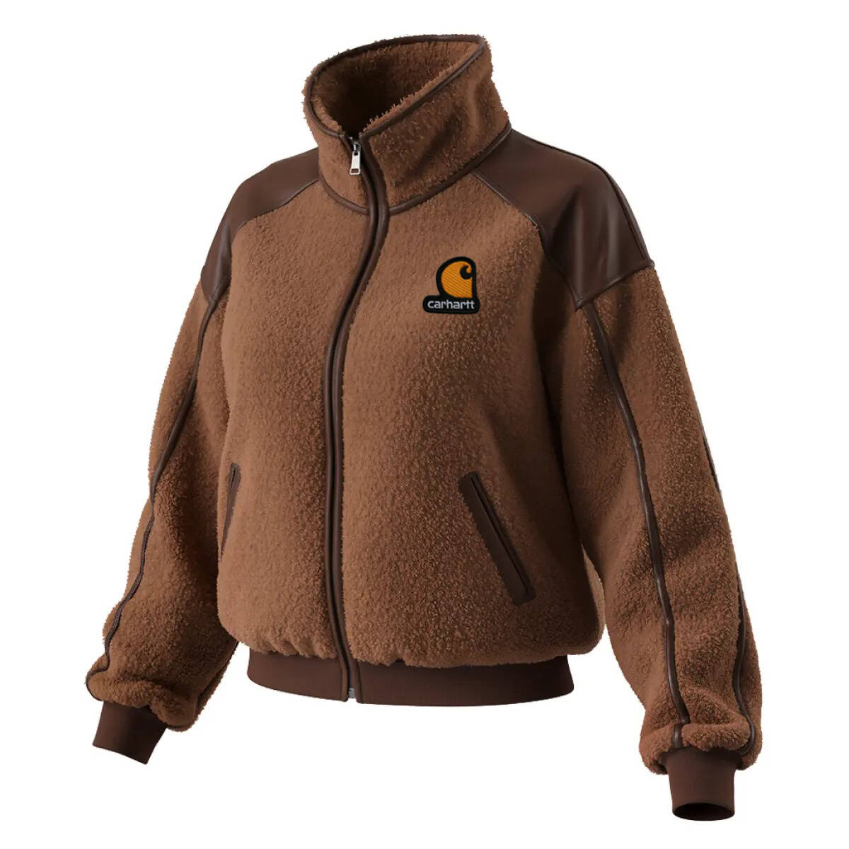 Women's Retro Cowboy Brown Fleece Jacket With Leather Trim