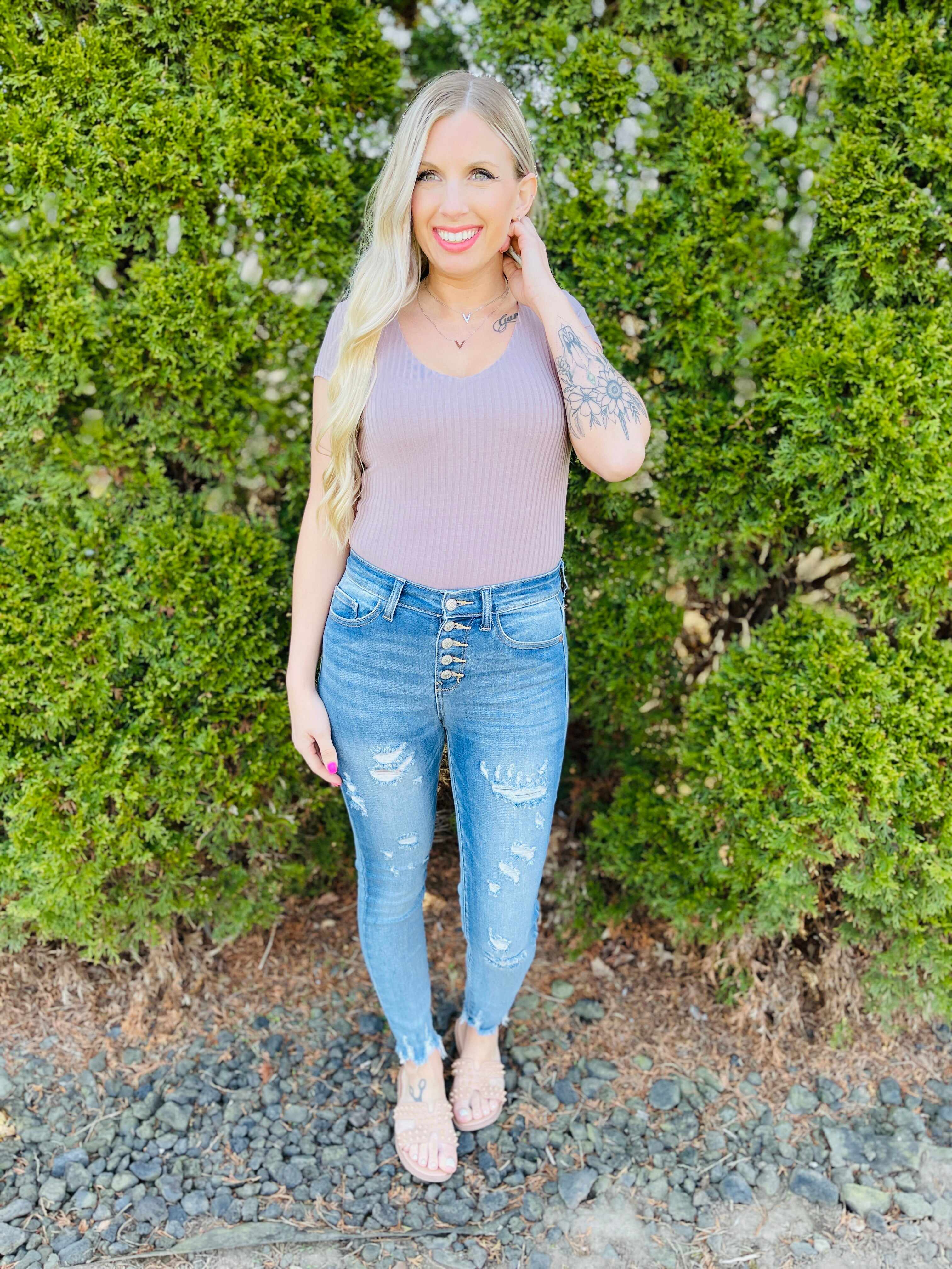 RESTOCK! PLUS/REG Cute As A Button Fly Skinny Jeans