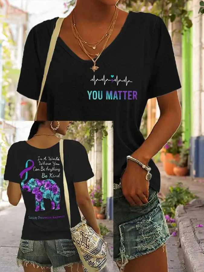 Women'S In A World Where You Can Be Anything Be Kind Suicide Prevention Awareness  Print T-Shirt