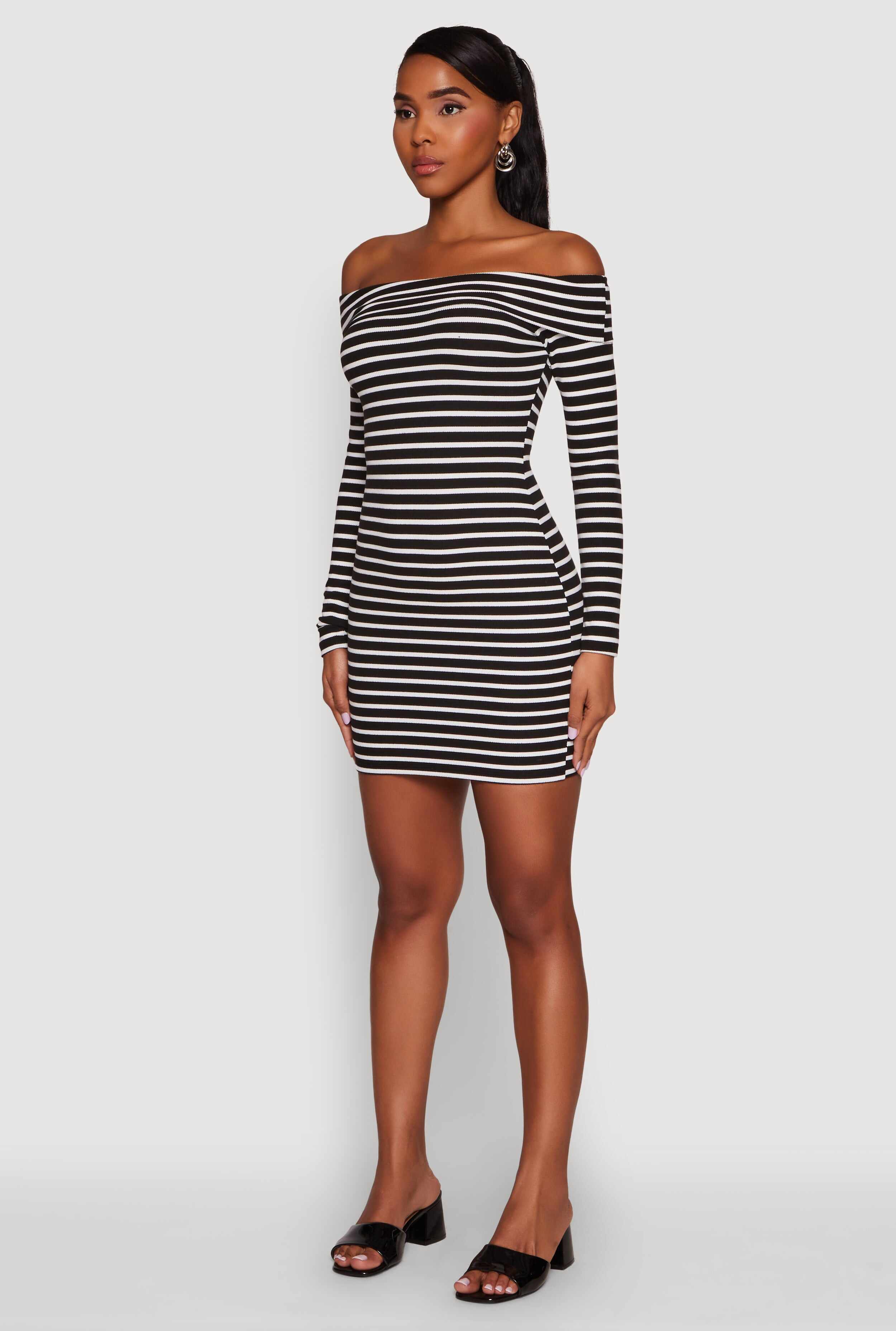 Iris Striped Off The Shoulder Mini Bodycon Dress