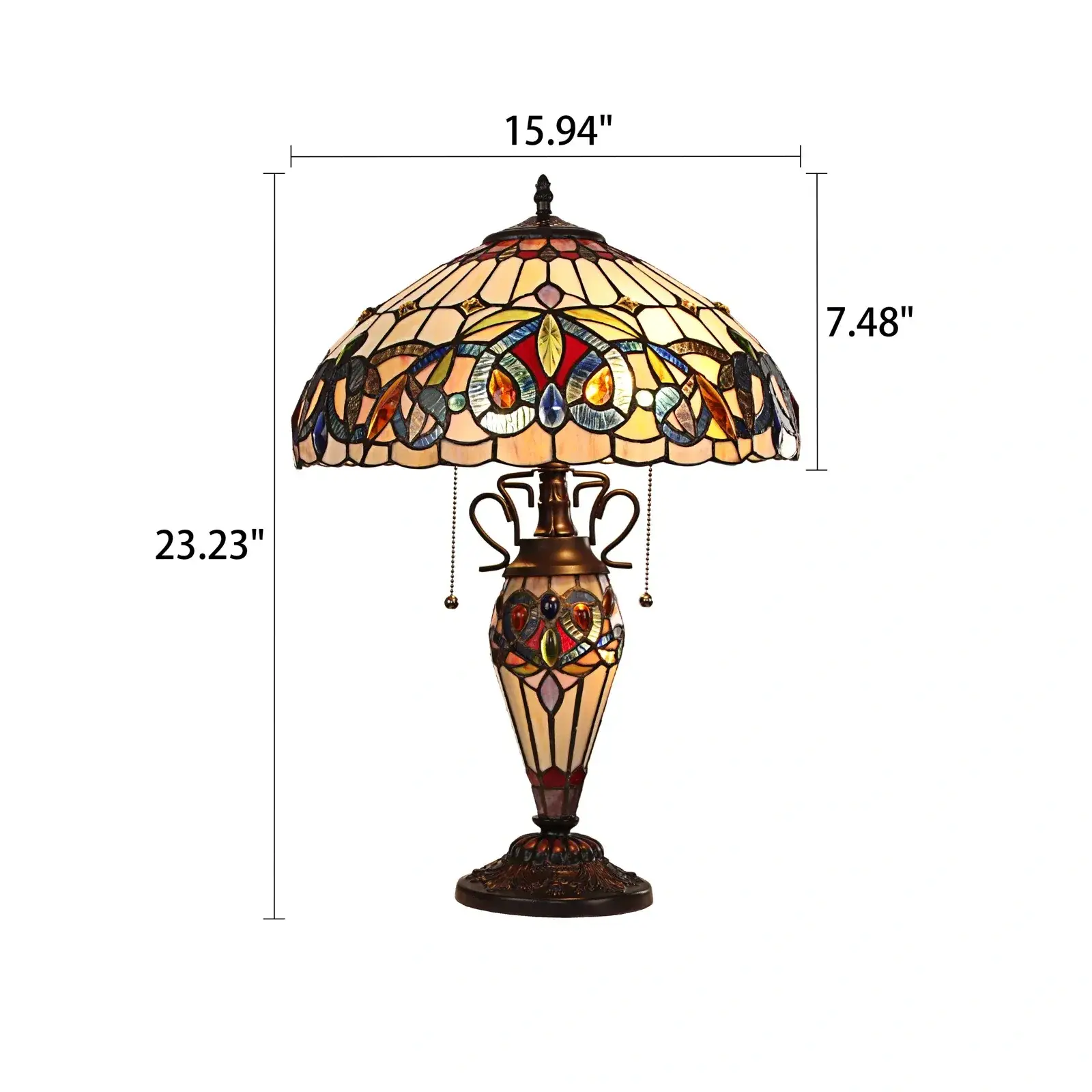 Howey Victorian Tiffany-Style Dark Bronze 3 Light Double Lit Table Lamp 16