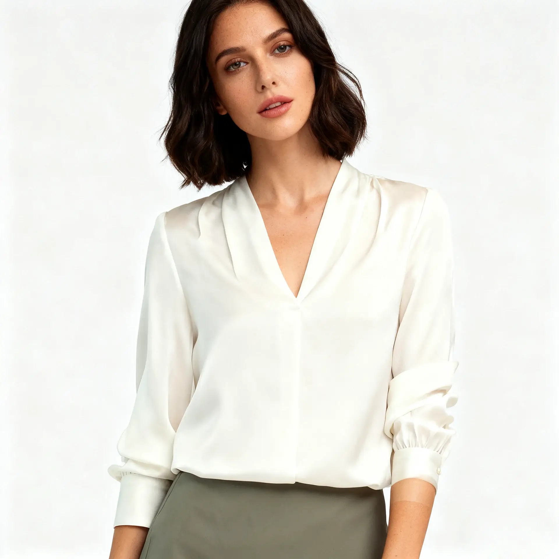 Spring V-neck Silk Shirt for Women