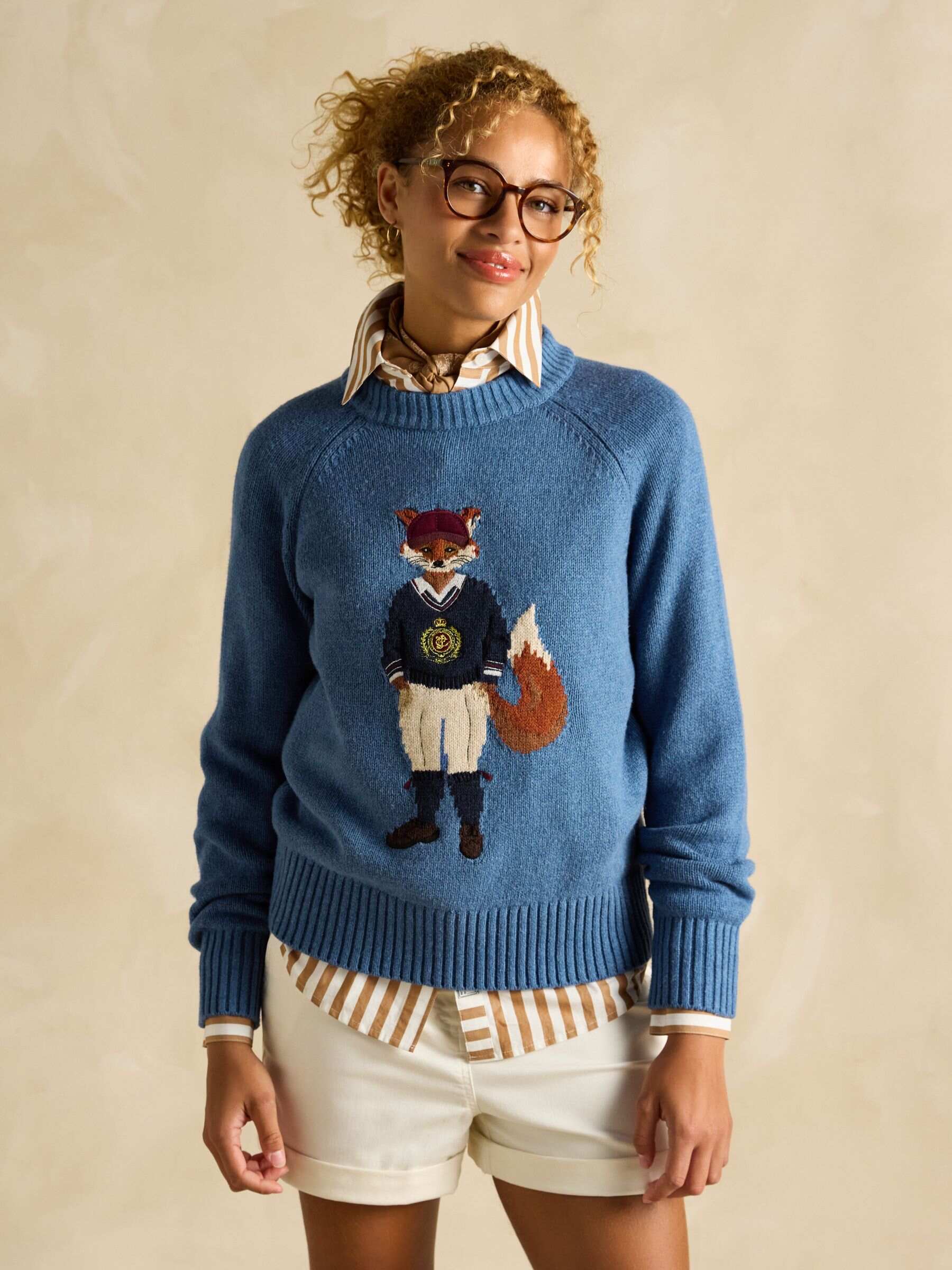Jonty Blue Cotton Rich Intarsia Knit Jumper