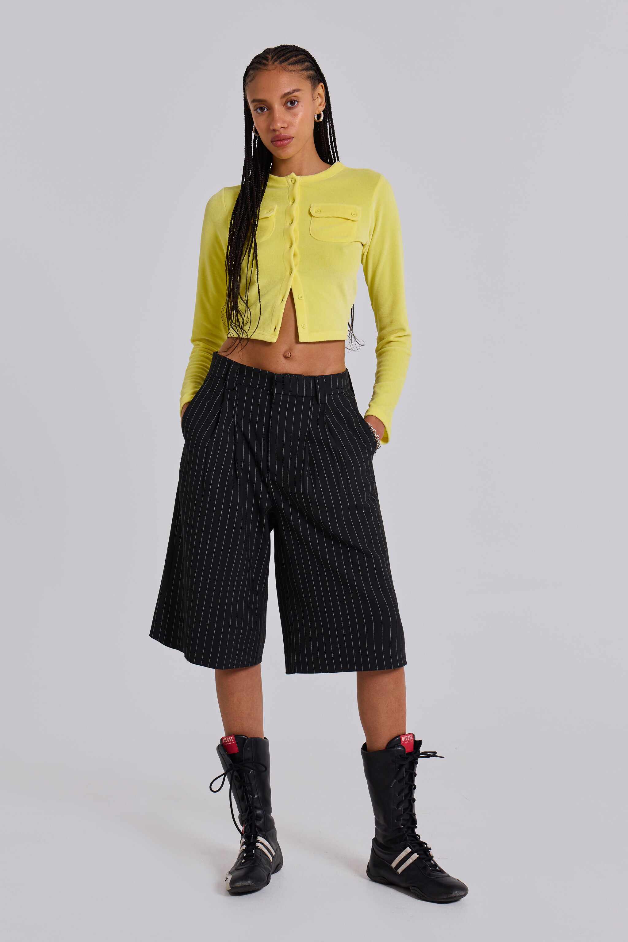 Black Pinstripe Goliath Shorts