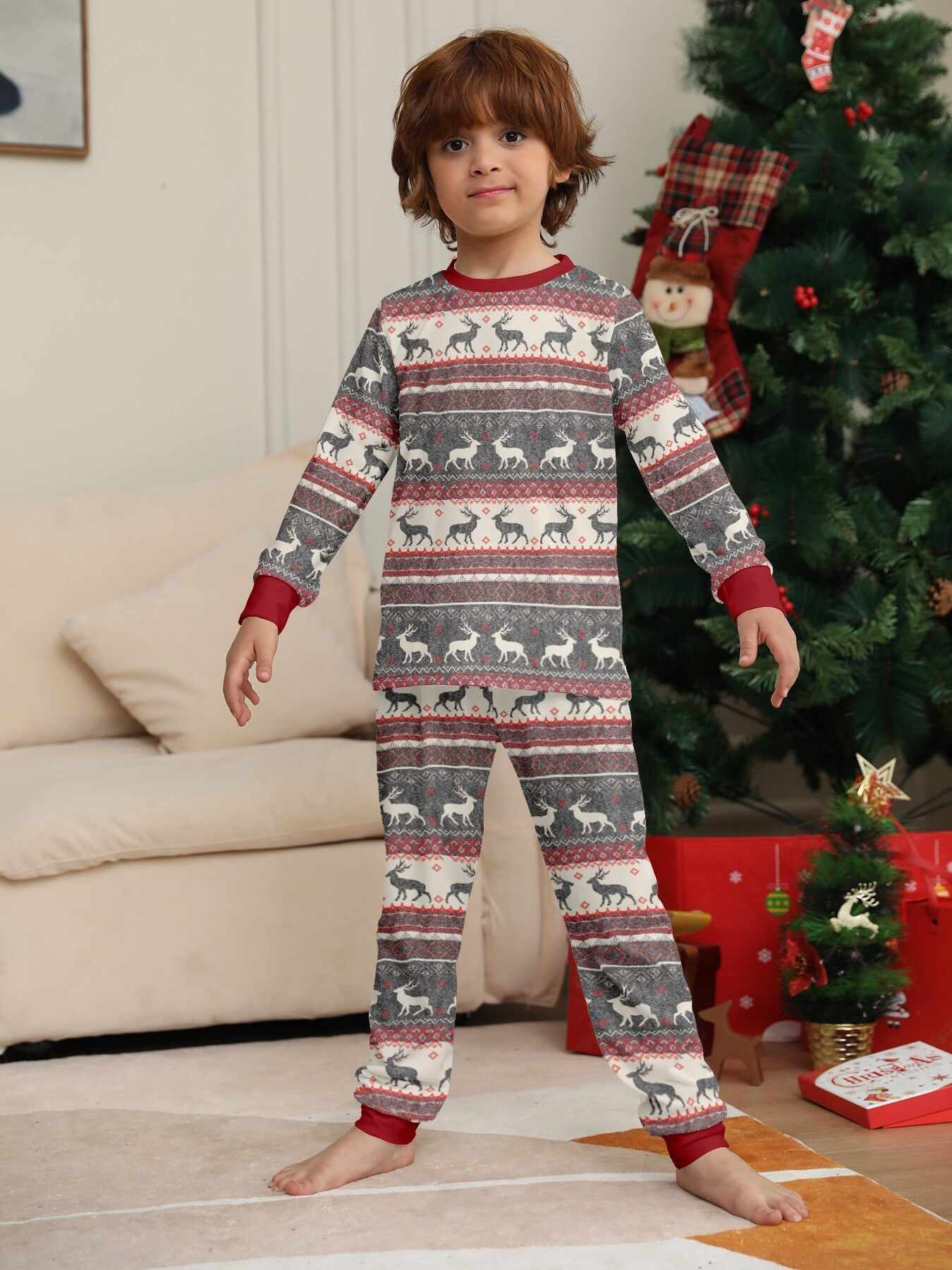 Family Parent-Child Elk Printed Flower Pajama Set