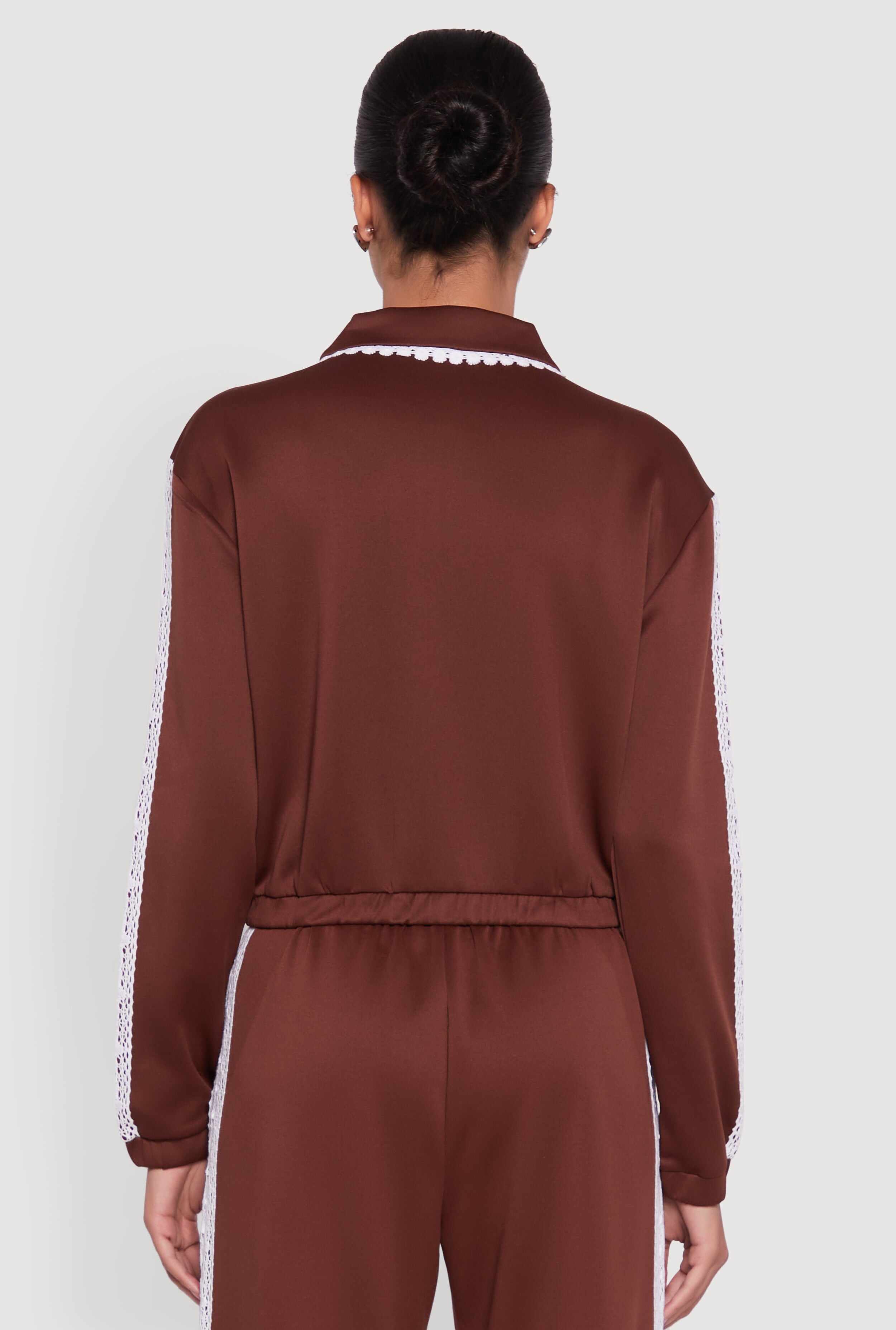 Collared Crochet Trim Graphic Track Jacket