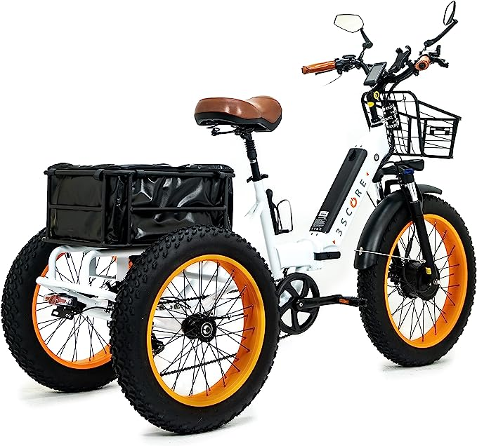 Electric Fat Trike 750W Motor and 48V Lithium Rechargeable Battery – Etrike 24 Inch Fat Tire – Foldable Electric Cruiser Tricycle