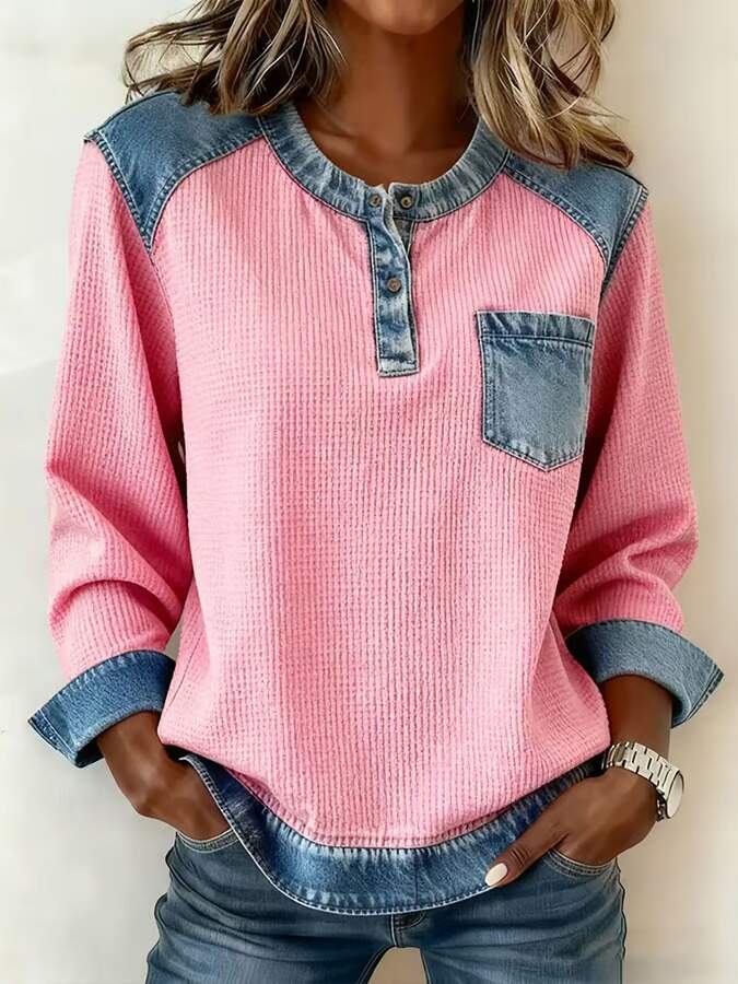 Loose-fitting Round Neck Long-sleeved Vintage-style Top