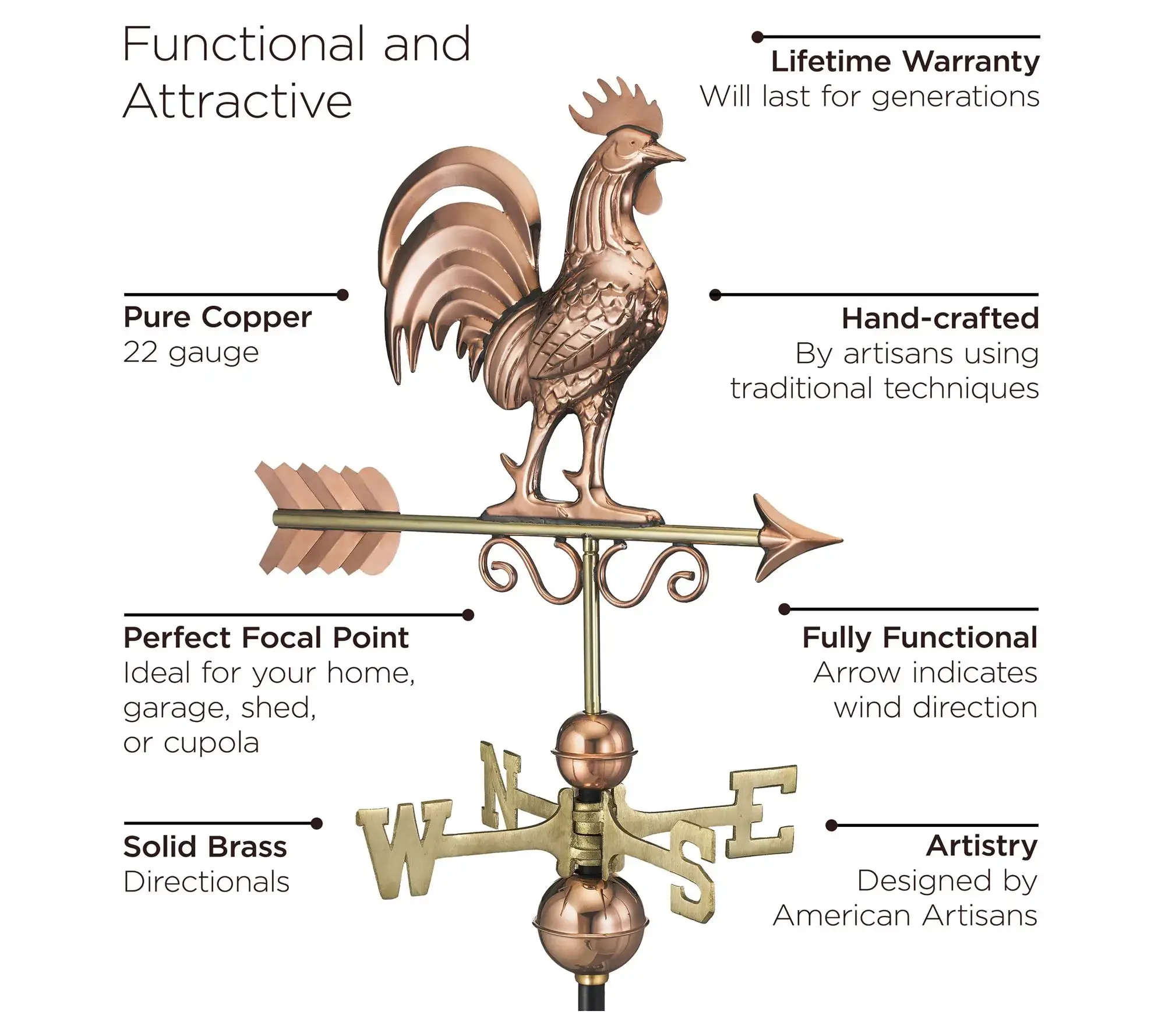 Bantam Rooster Weathervane - Pure Copper
